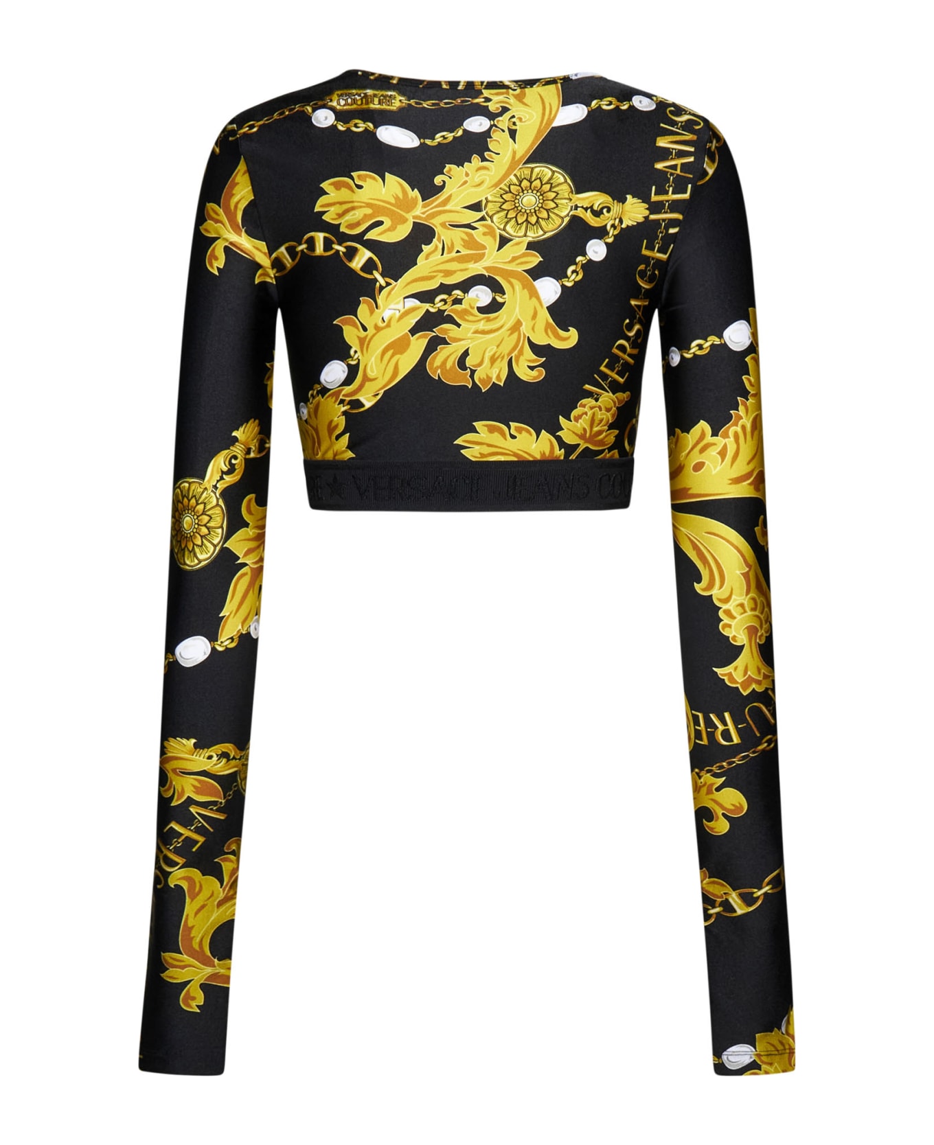 Versace Jeans Couture Logo Couture-print Crop Top - Black gold