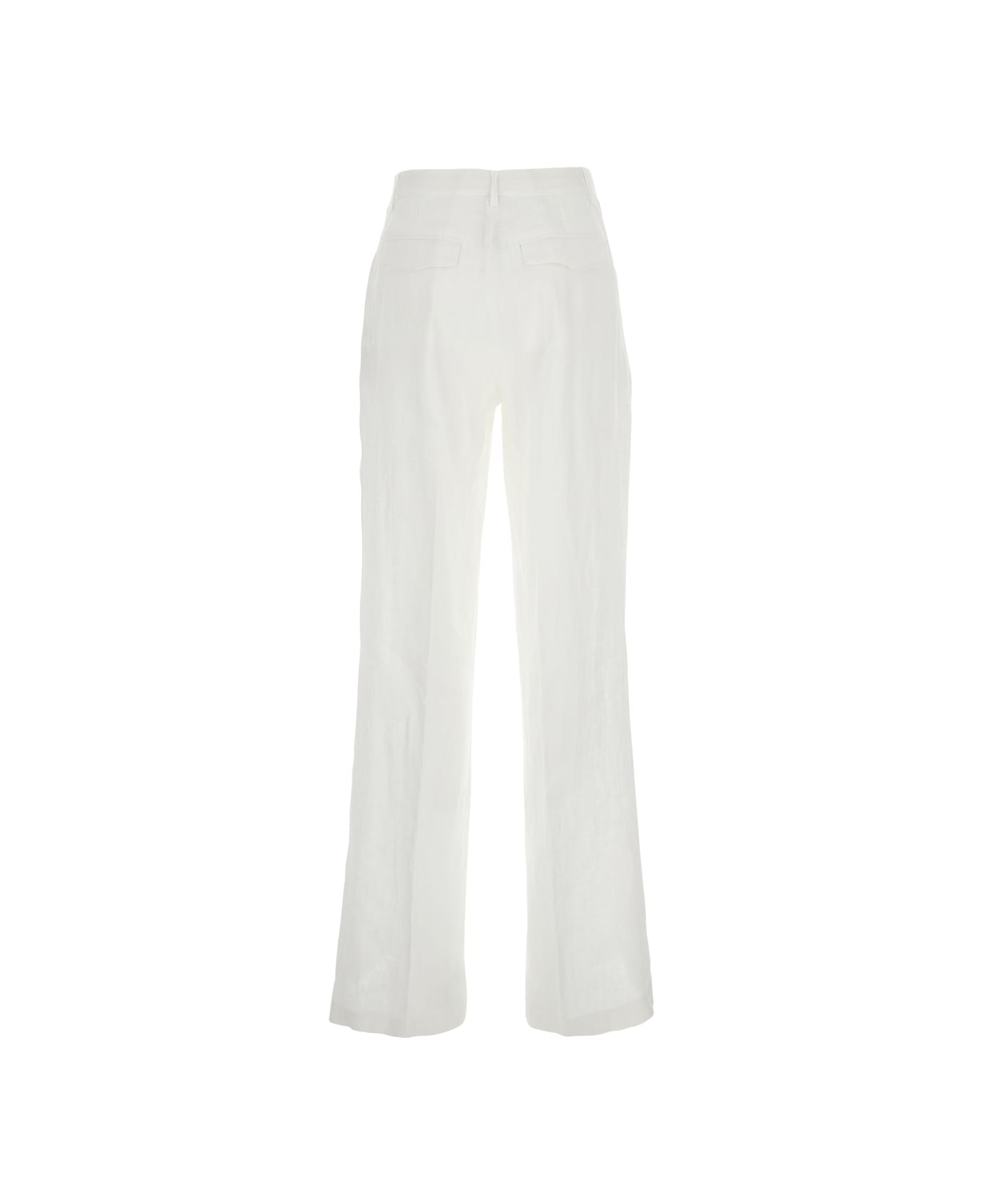 SEMICOUTURE White Pants With Belt Loops And Pence Details In Linen Woman - White