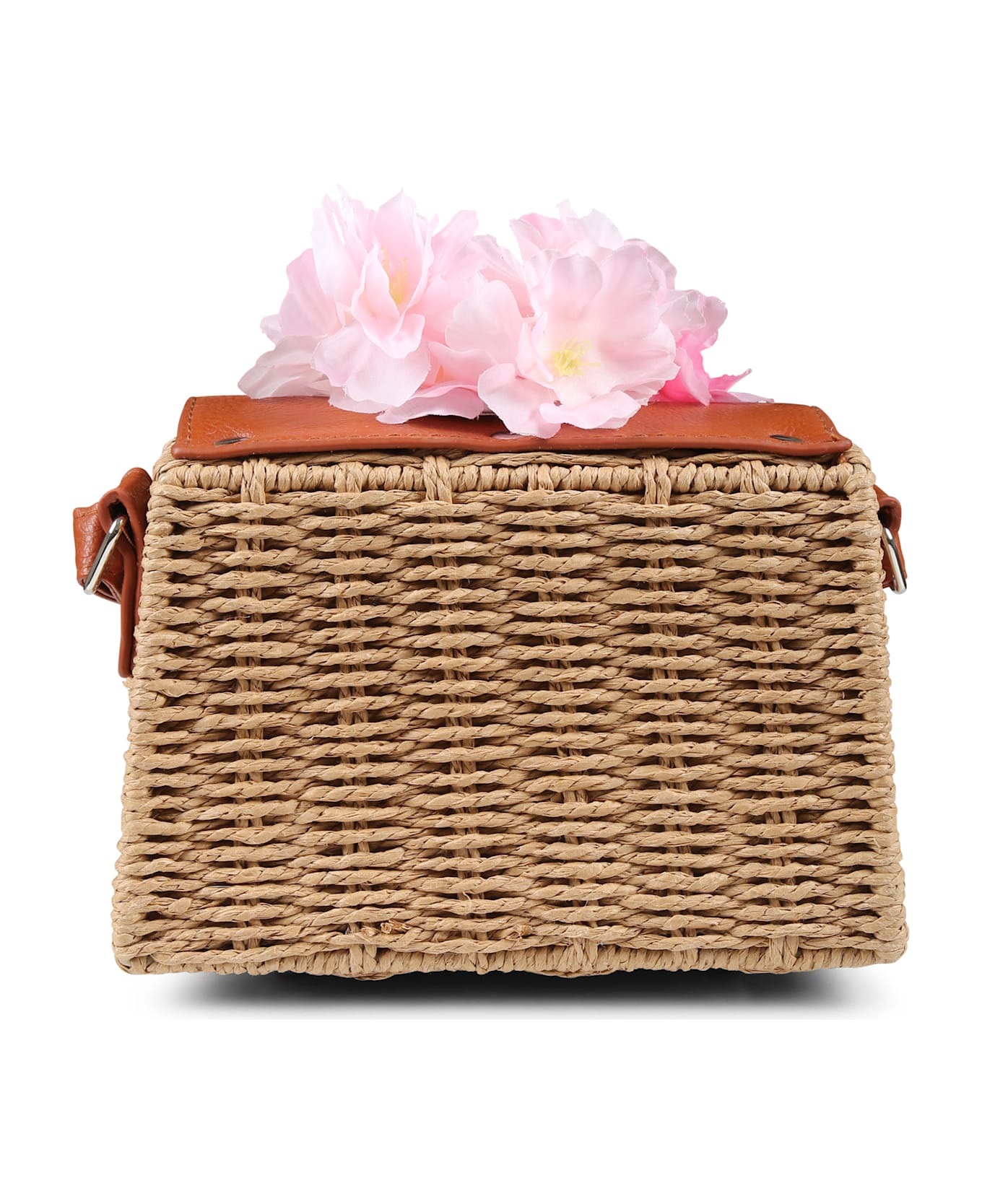 Monnalisa Brown Bag For Girl With Peach Blossoms - Brown