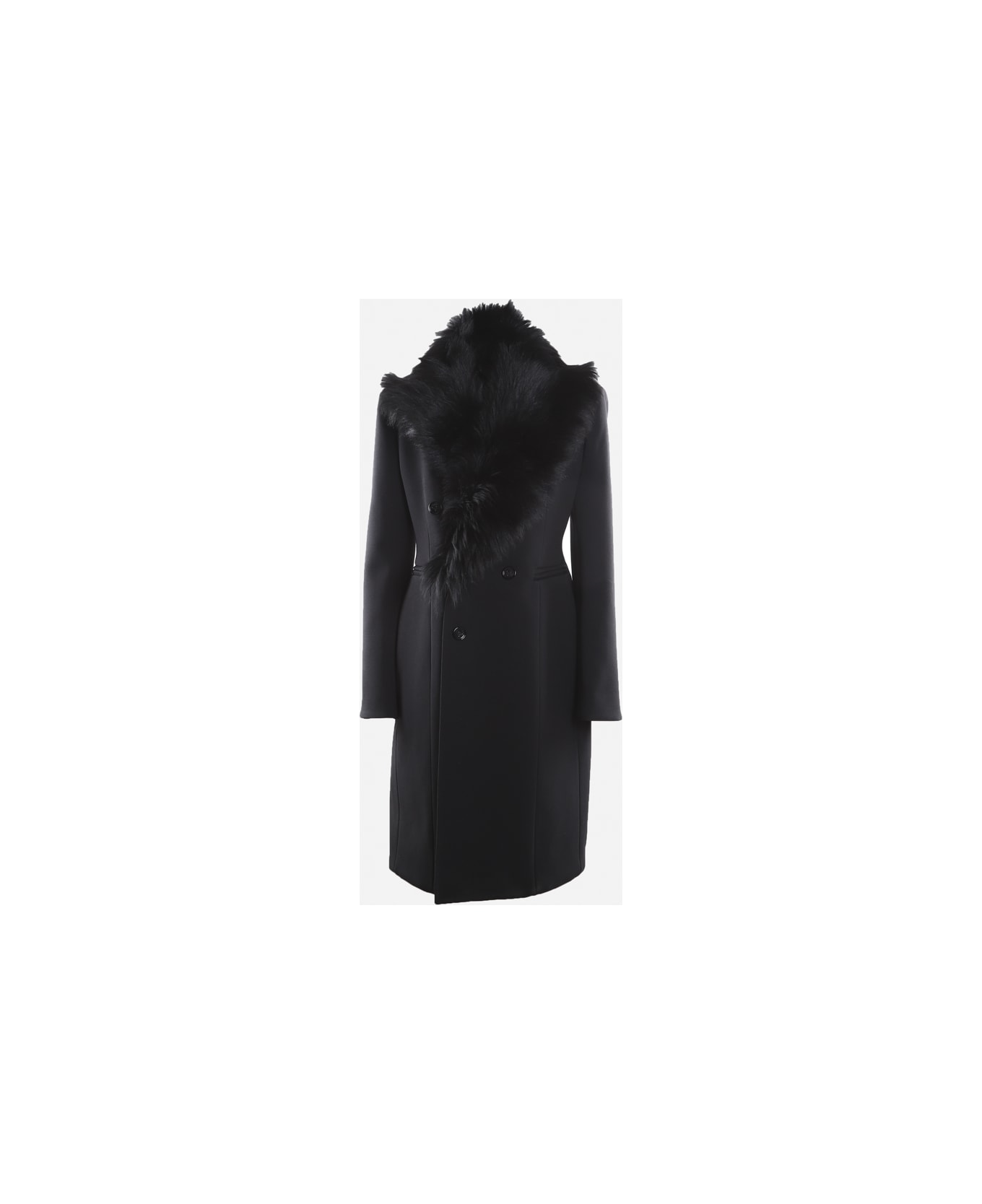 Bottega Veneta Wool Coat With Shearling Inserts - Black
