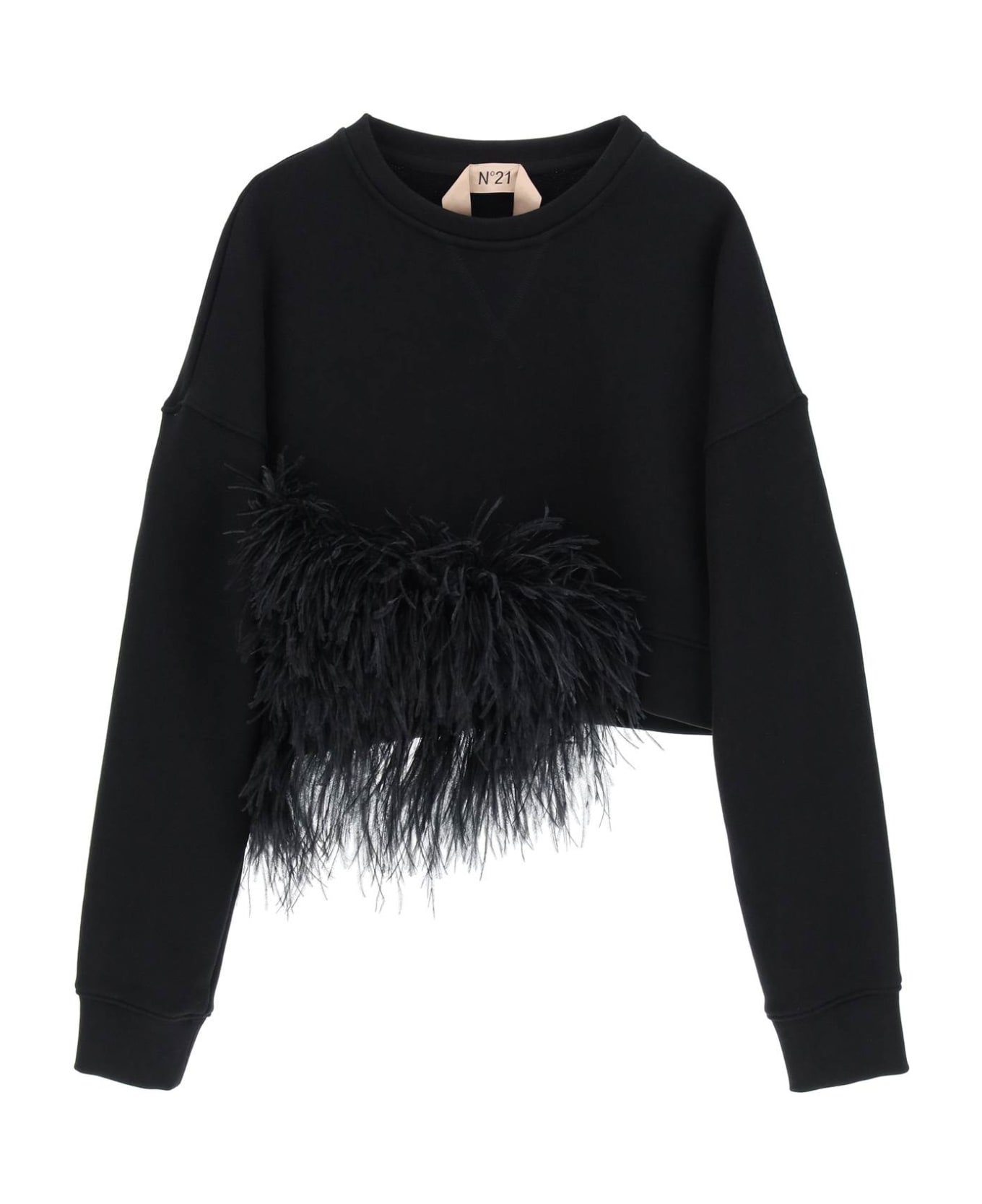 N.21 Cropped Sweatshirt With Feathers - NERO (Black)
