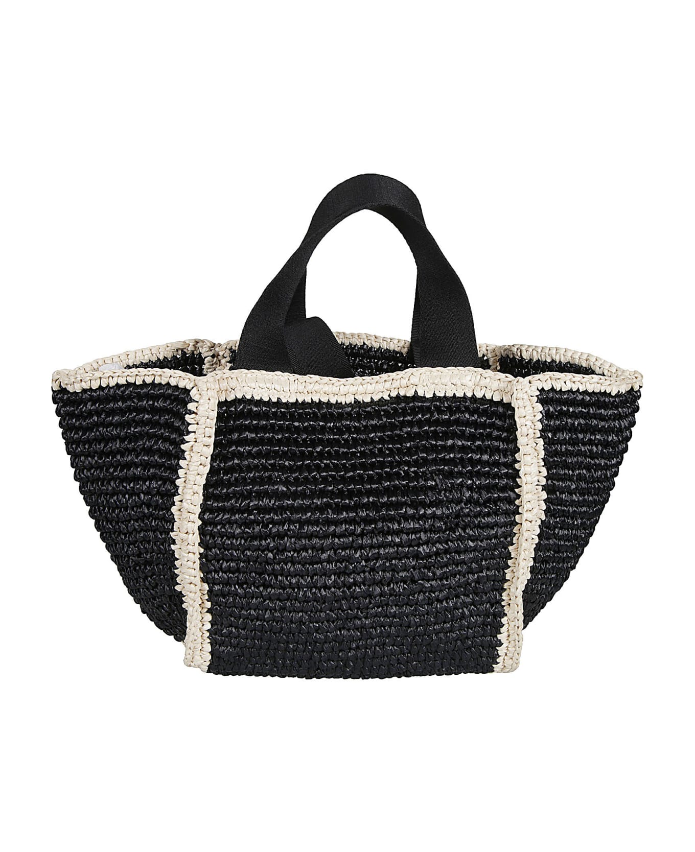 Marni Logo Embroidered Woven Top Handle Tote - Black/White トートバッグ