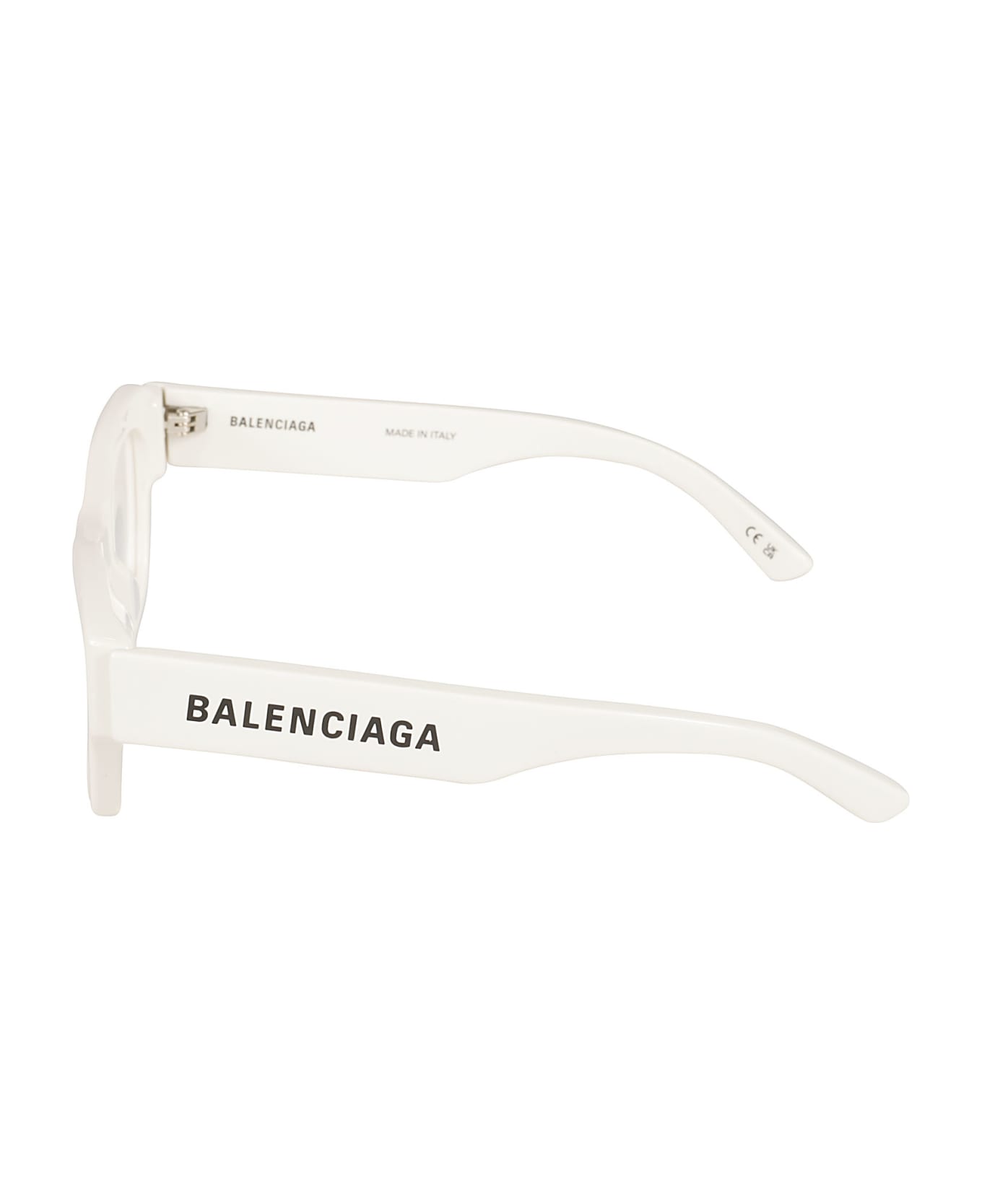 Balenciaga Eyewear Square Frame Logo Sided Glasses - White/Transparent アイウェア