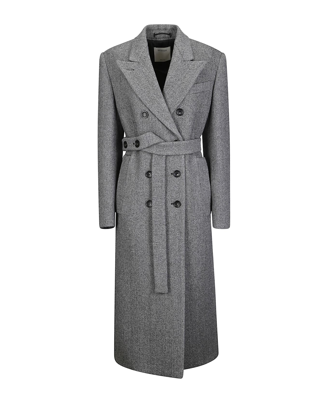 SportMax Double-breasted Belted Coat - BLACK