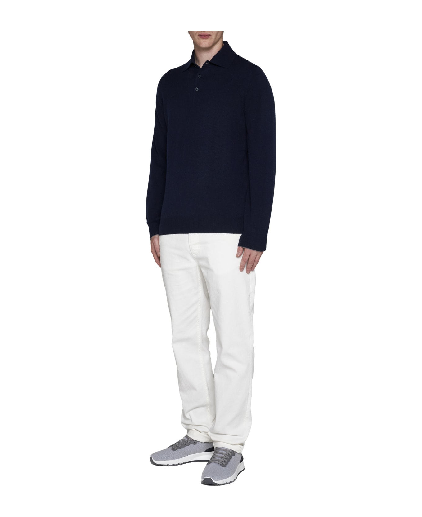 Brunello Cucinelli Cashmere Polo Sweater - Blu