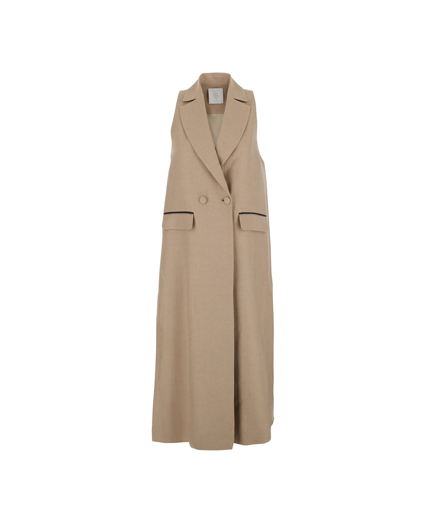 Eleventy Beige Double-breasted Sleeveless Coat In Linen Woman - Beige