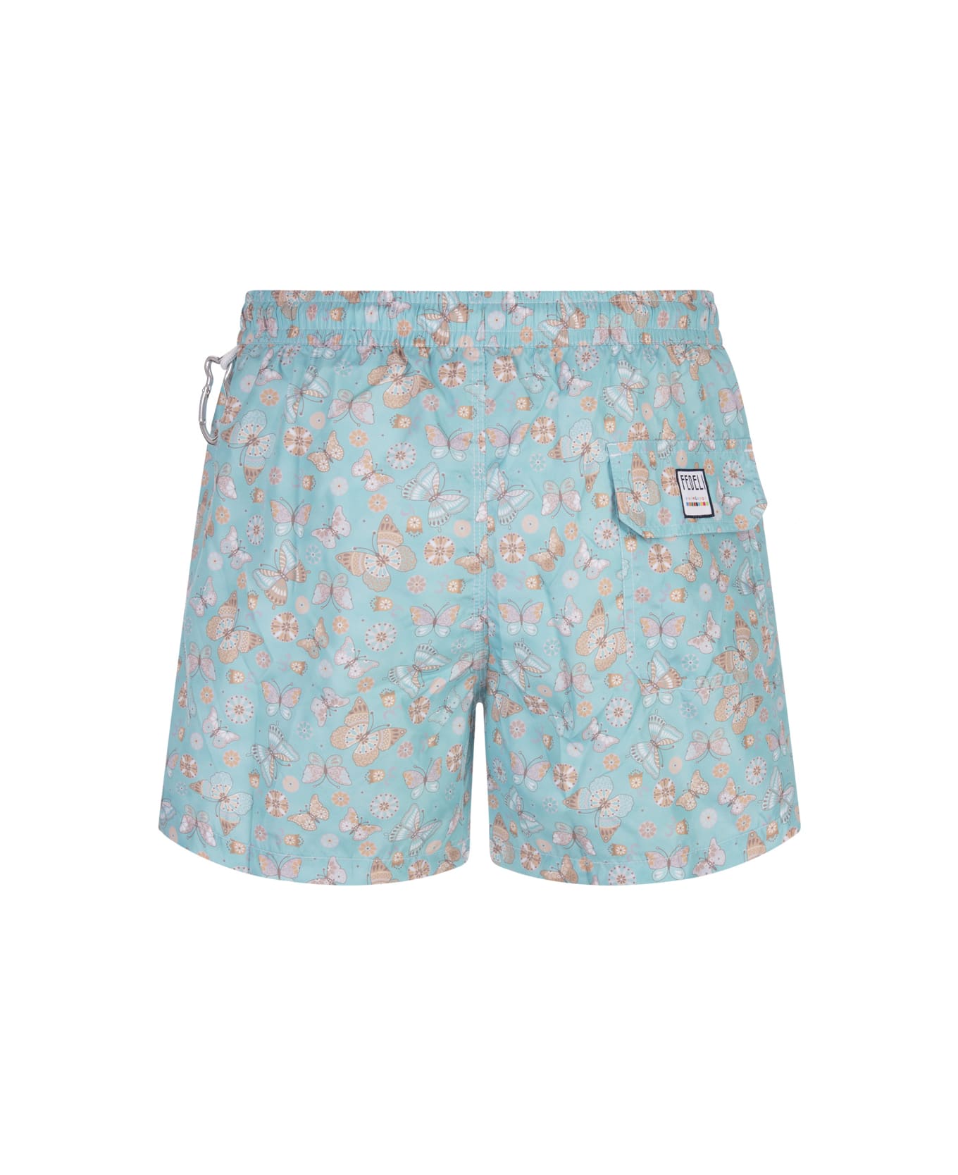Fedeli Light Blue Swim Shorts With Butterfly Print - Blue