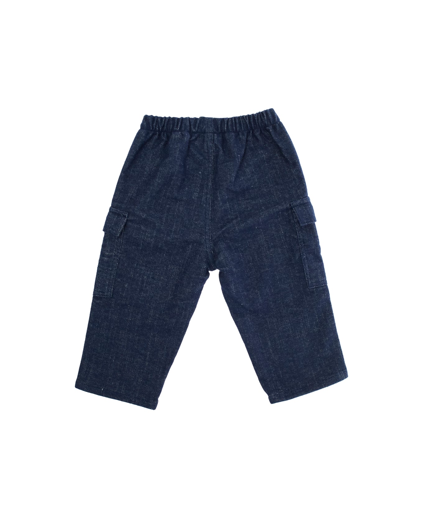 Il Gufo Blue Pants With Elastic Waist And Logo Patch On The Front In Cotton Stretch Baby - Blu