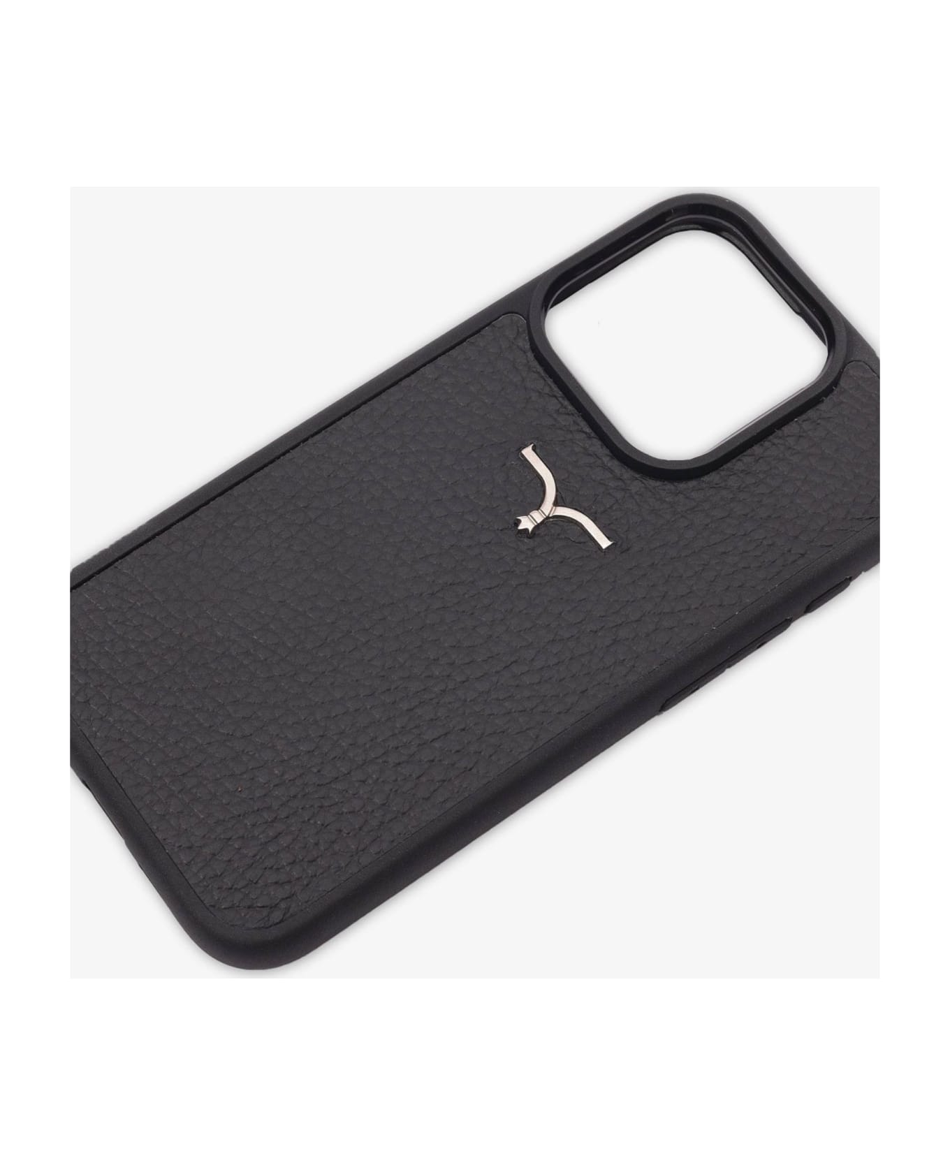Larusmiani Calf Leather Cover For Iphone 15 Accessory - Black