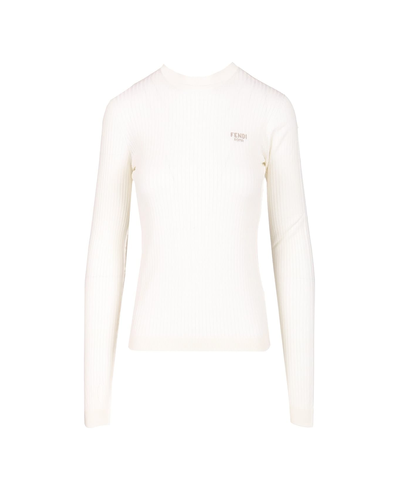 Fendi Slim Fit Ribbed Sweater - White