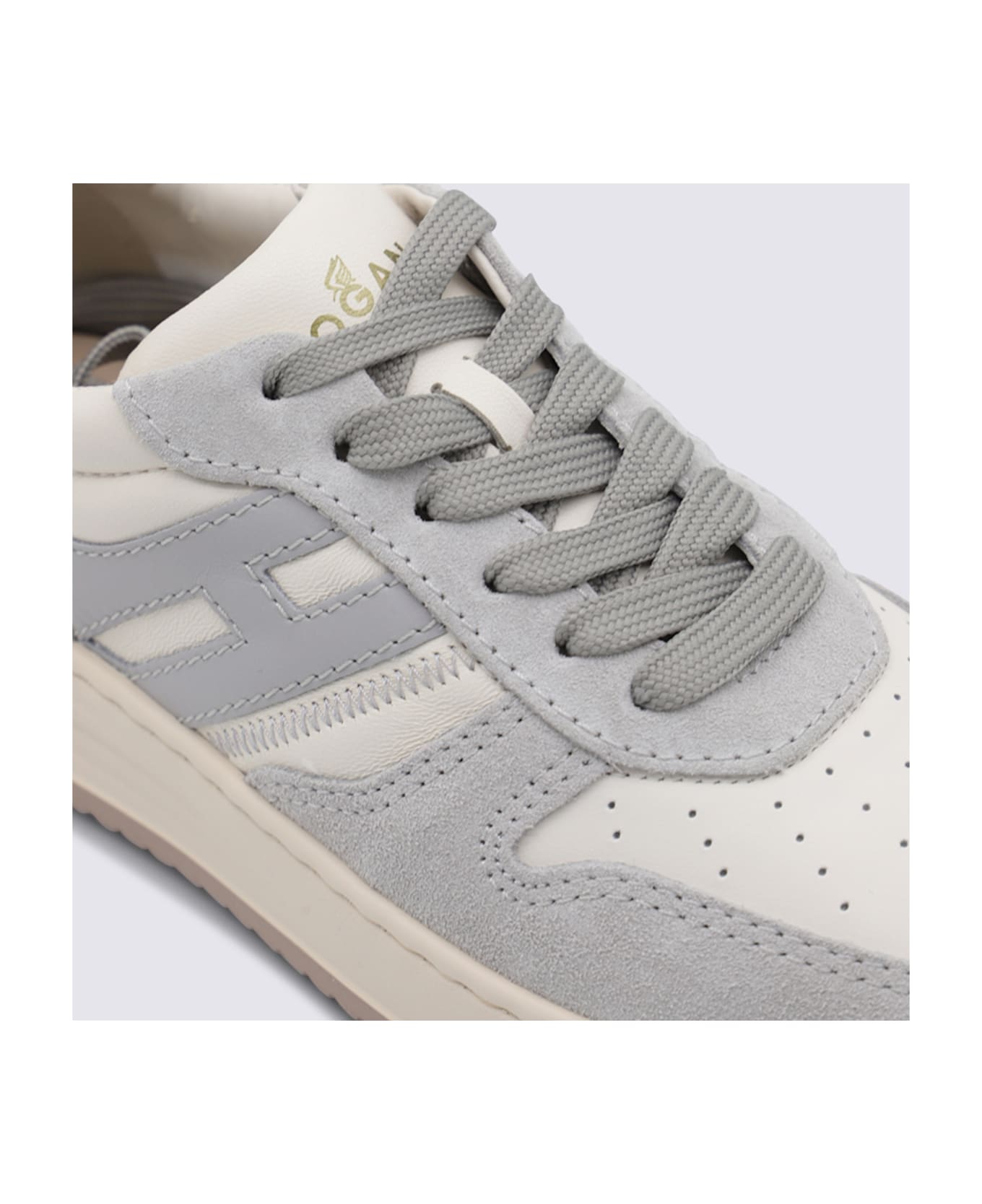 Hogan Ivory And Grey Lleather H630 Sneakers - Grey