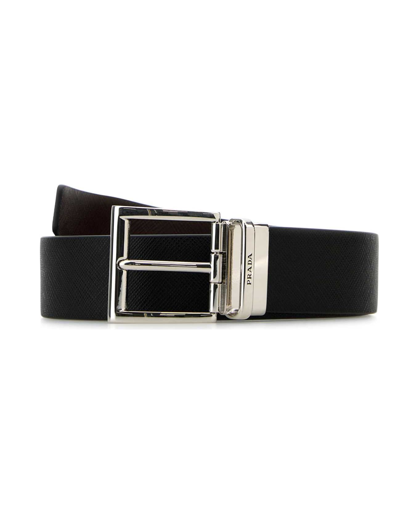 Prada Black Leather Reversible Belt - F00XF