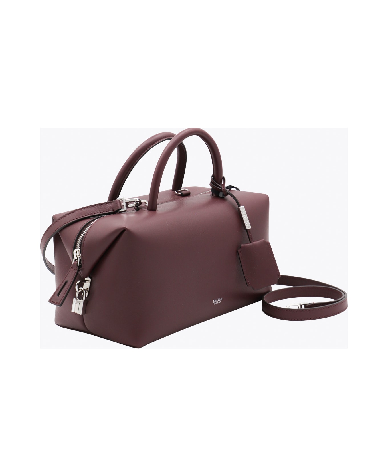 Max Mara Dark Red Leather Holdallm Top Handle Bag - Porto