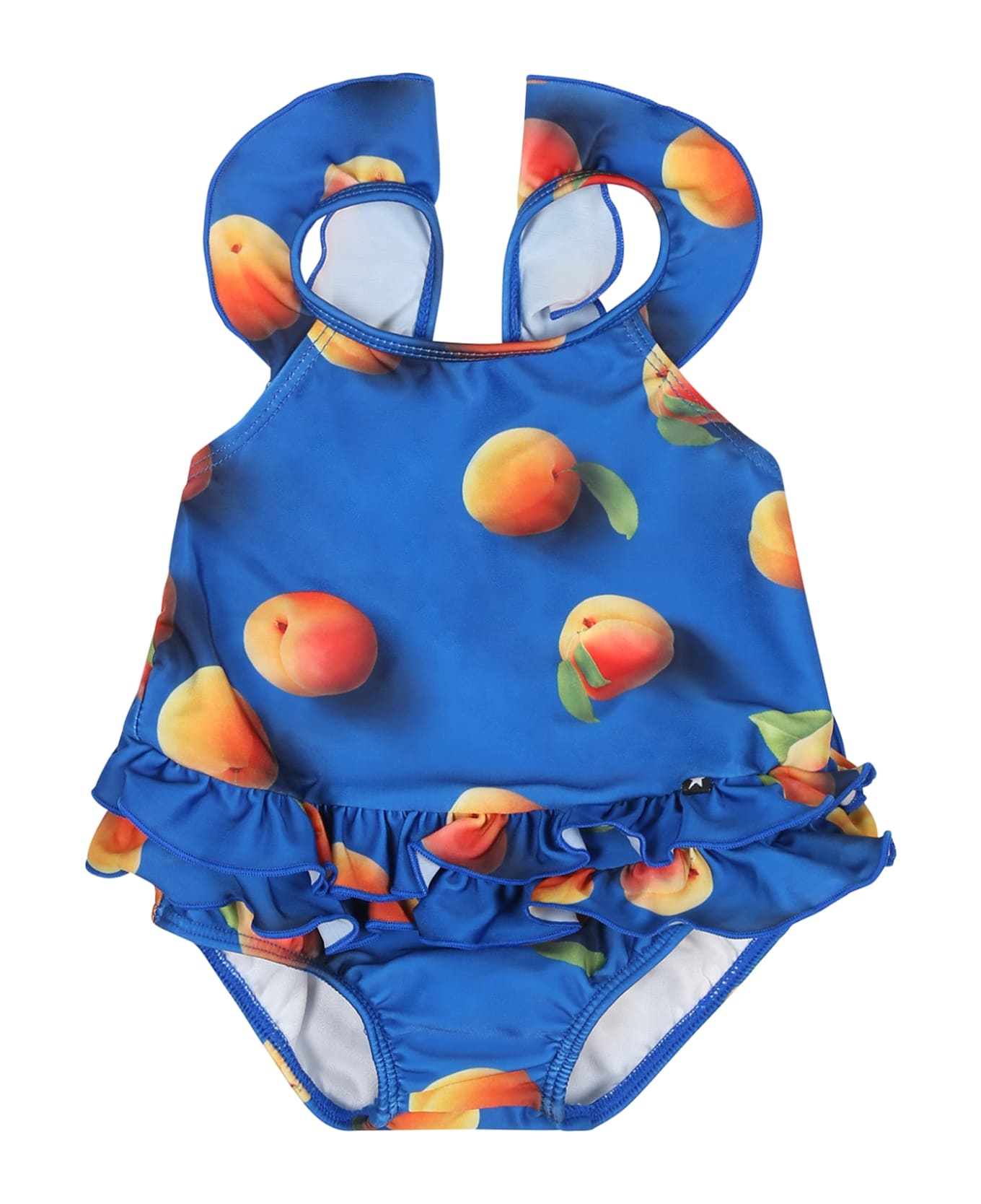 Molo Blue Swimsuit For Baby Girl With Apricot Print - Blue