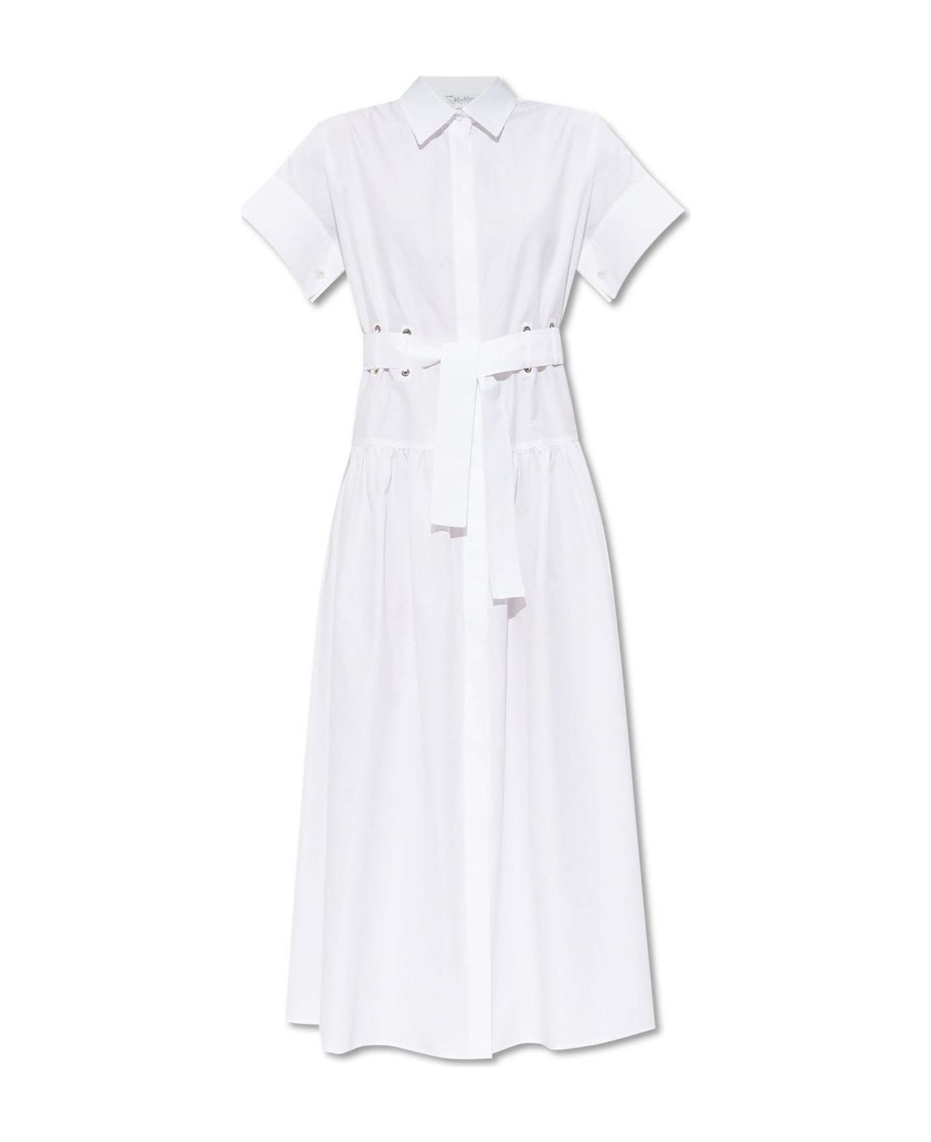 Max Mara Agoraio Belted Short-sleeved Midi Dress - WHITE