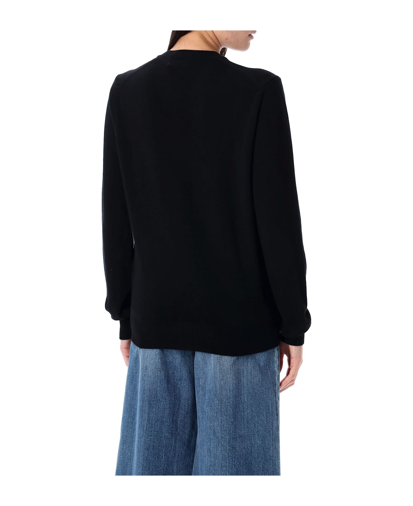 Comme des Garçons Play Wool Cardigan With Red Heart - BLACK