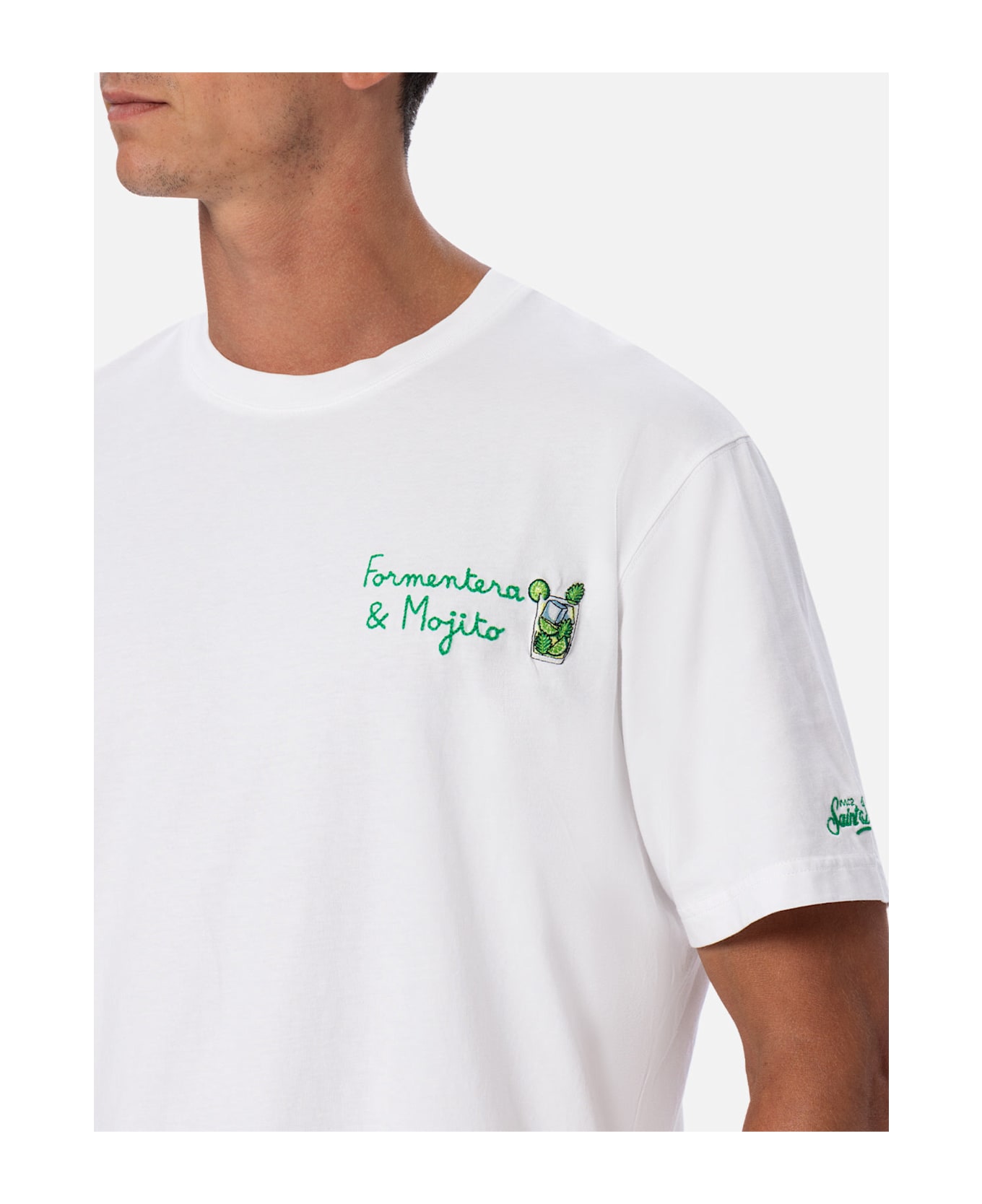 MC2 Saint Barth Man Classic Fit Cotton Jersey T-shirt Portofino With Formentera Aperitif Embroidery - WHITE