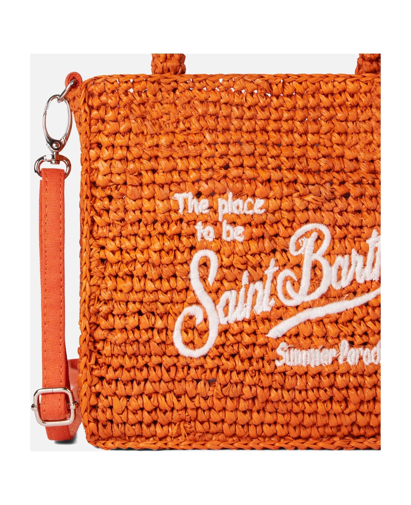 MC2 Saint Barth Mini Vanity Orange Raffia Bag With Front Embroidery - ORANGE