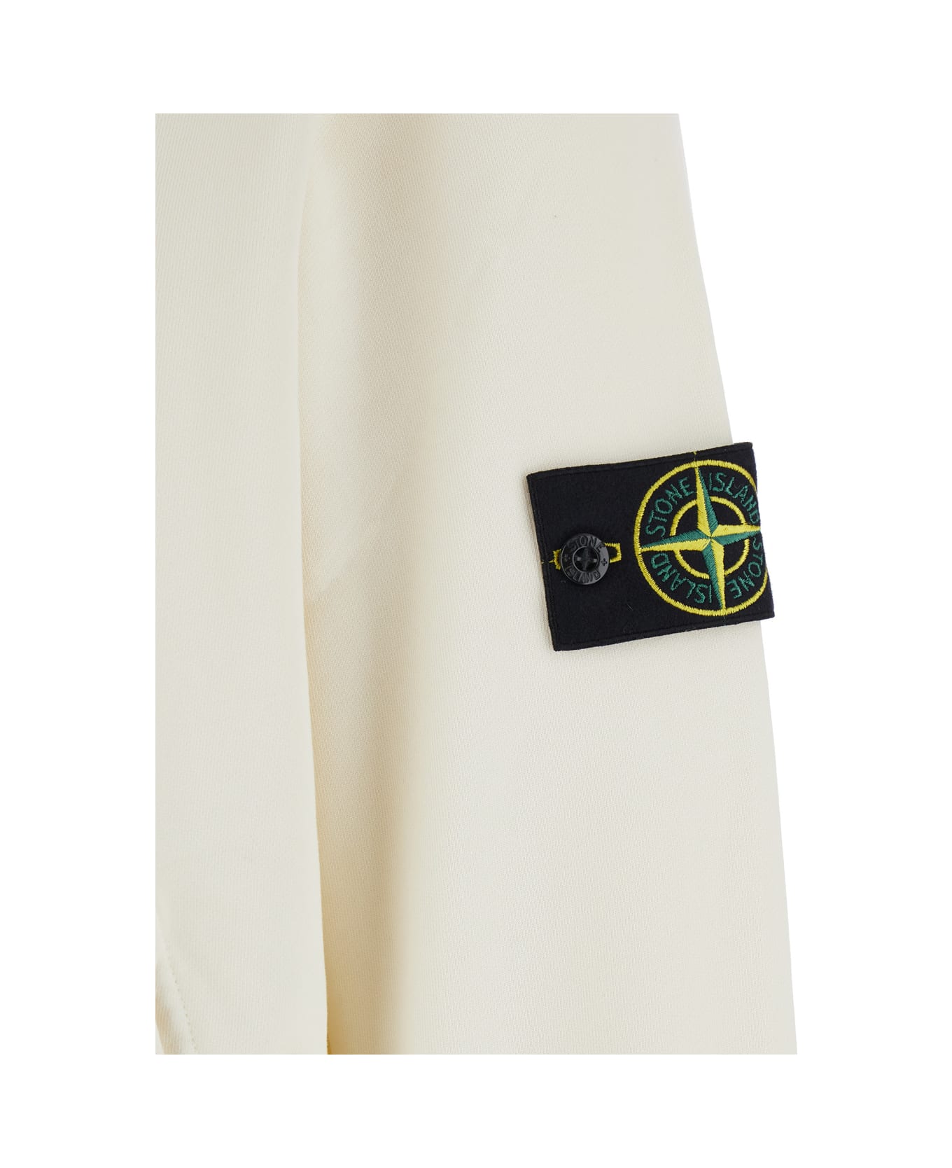 Stone Island White Hoodie With Fixed Hood And Logo Patch On The Sleeve In Cotton Man - White