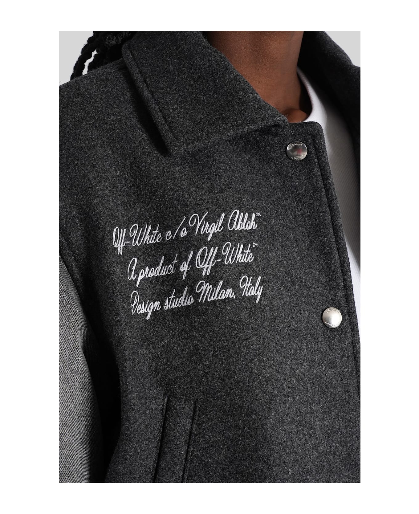 Off-White Bomber Jacket In Grey Wool - grey