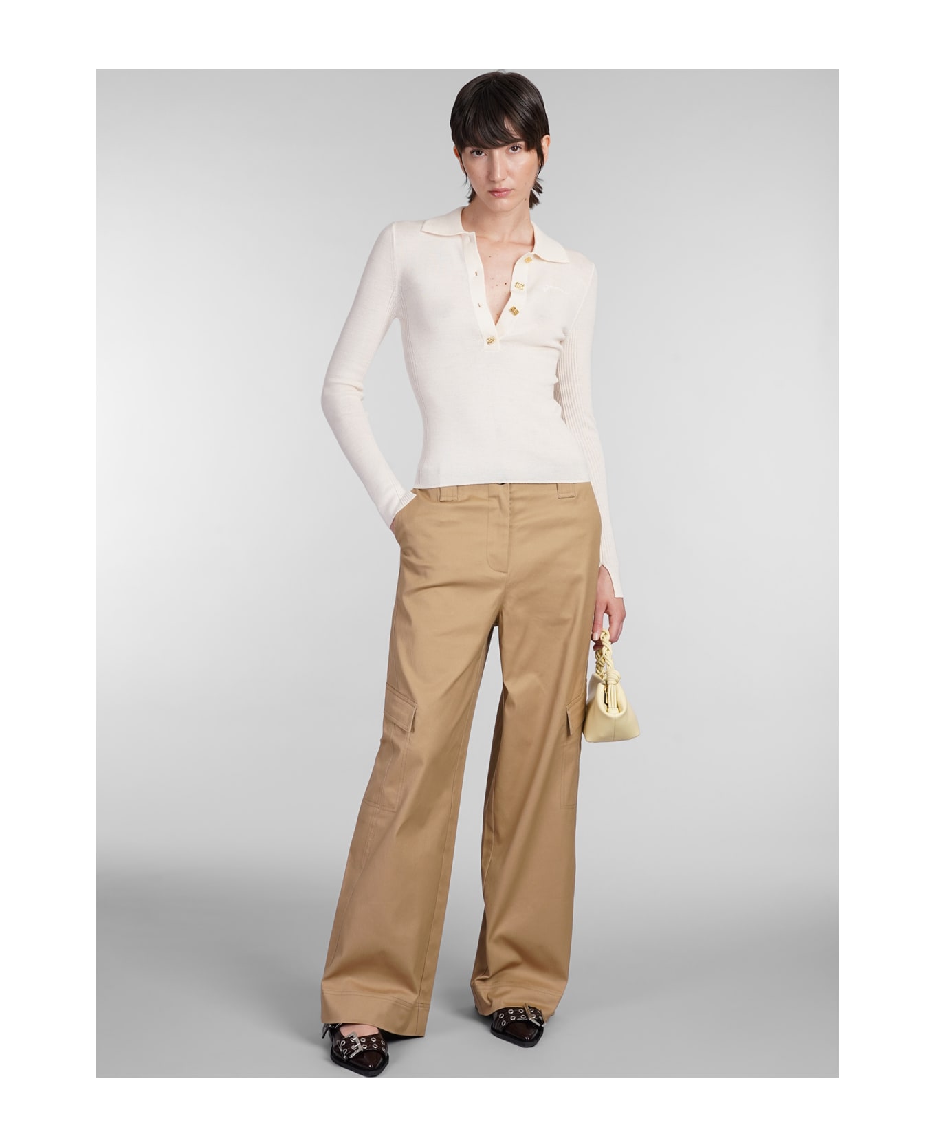 Ganni Polo In Beige Wool - beige