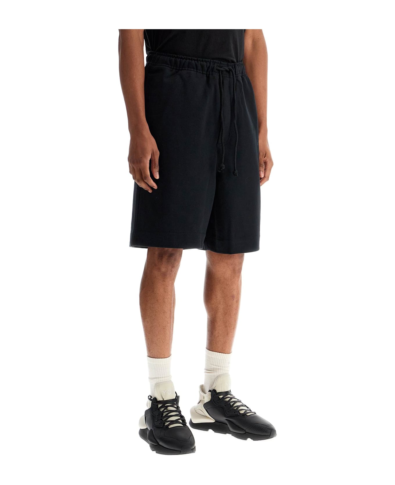 Y-3 High-waisted Black Cotton Sports Shorts - BLACK (Black)