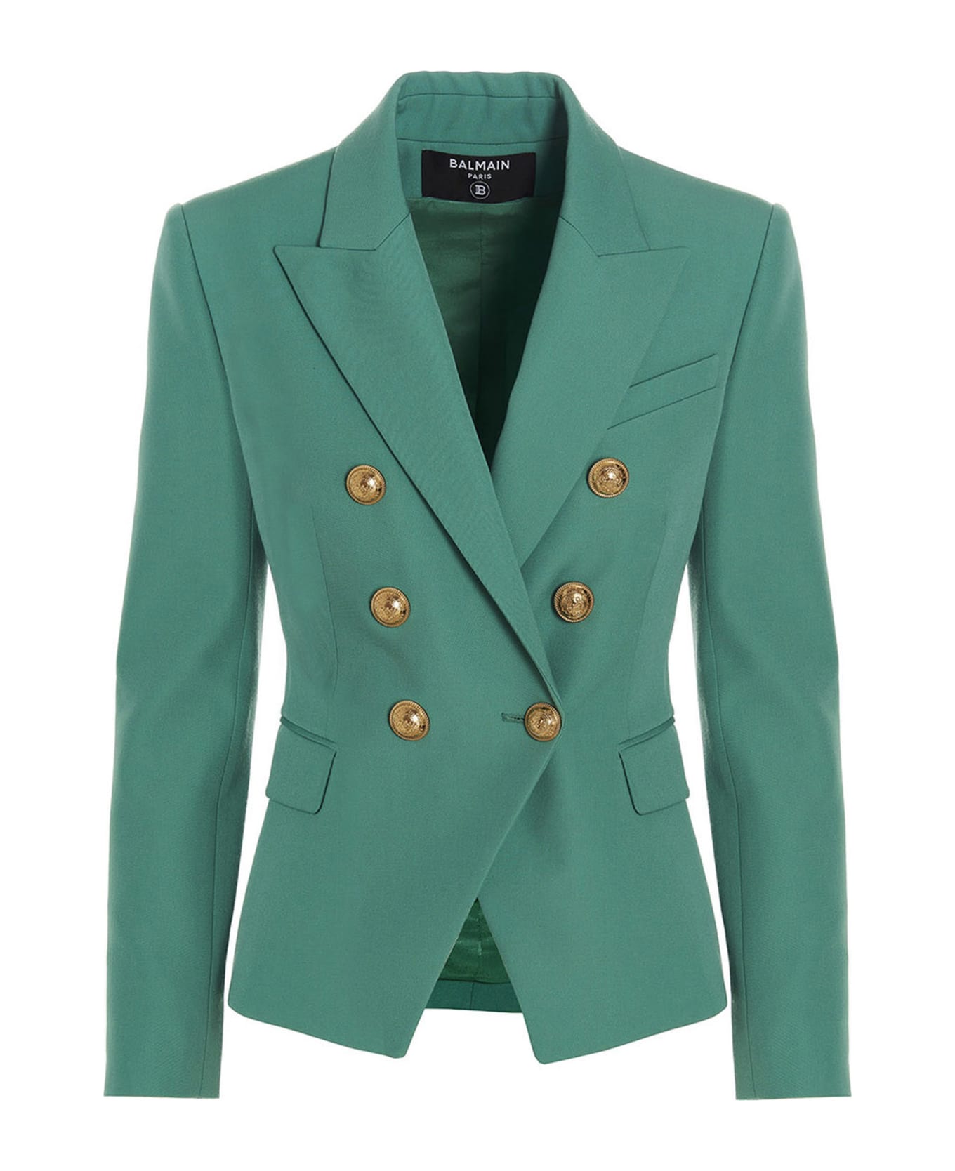 Balmain Double Breast Wool Blazer Jacket - Verde
