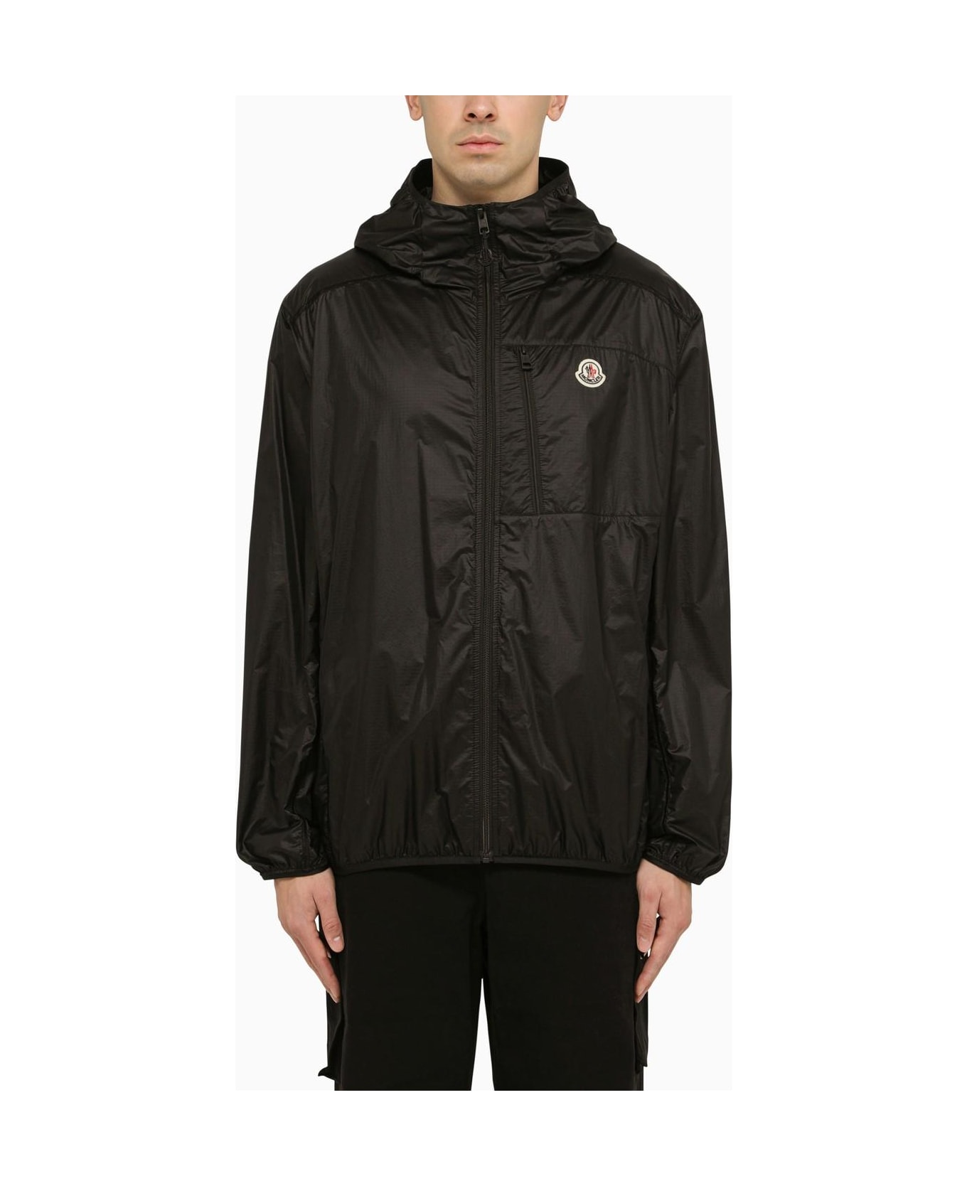 Moncler Lightweight Black Nylon Jacket With Logo - Black ジャケット