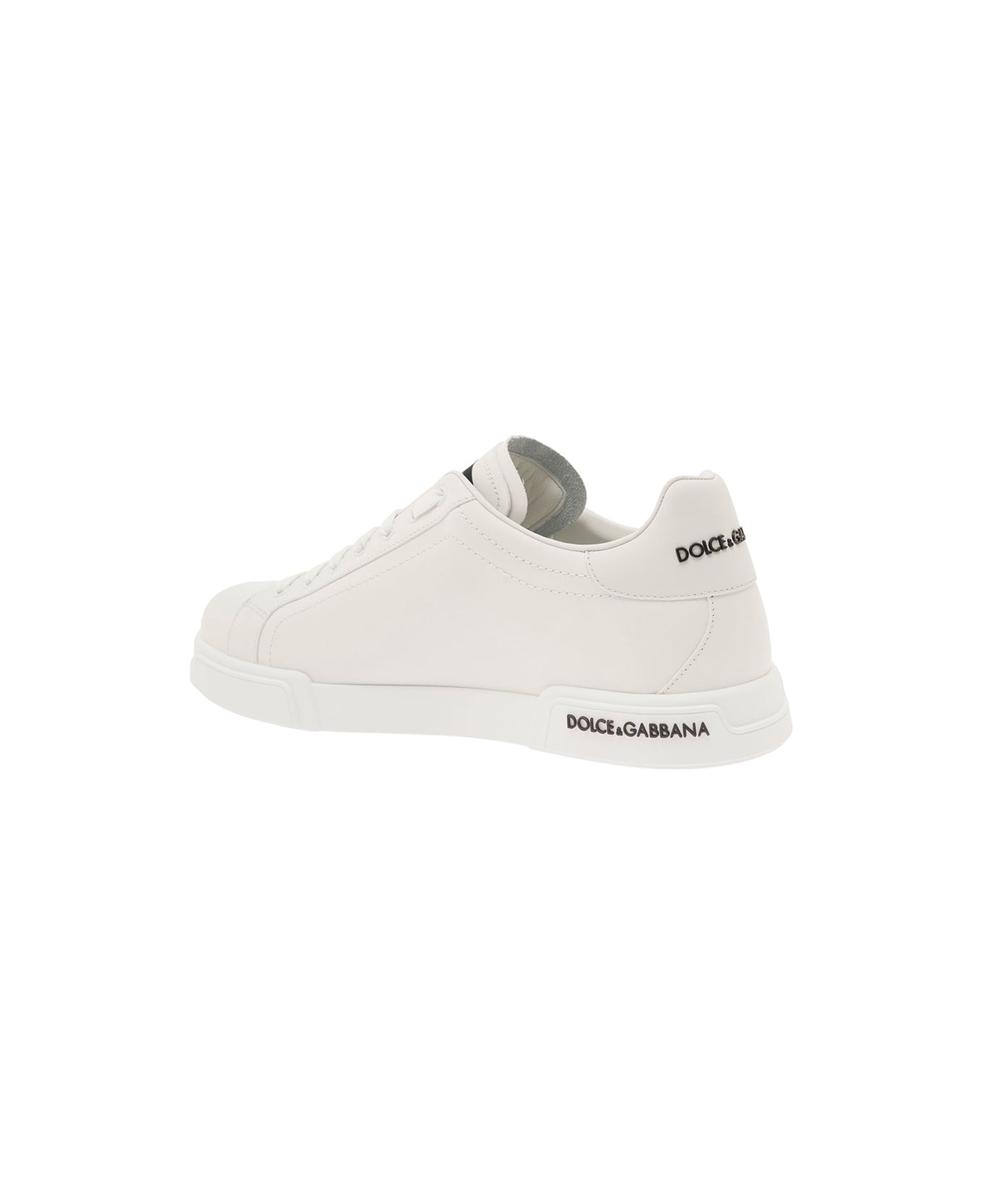 Dolce & Gabbana 'portofino' White Low Top Sneakers With Contrasting Logo Detail In Leather Man - White