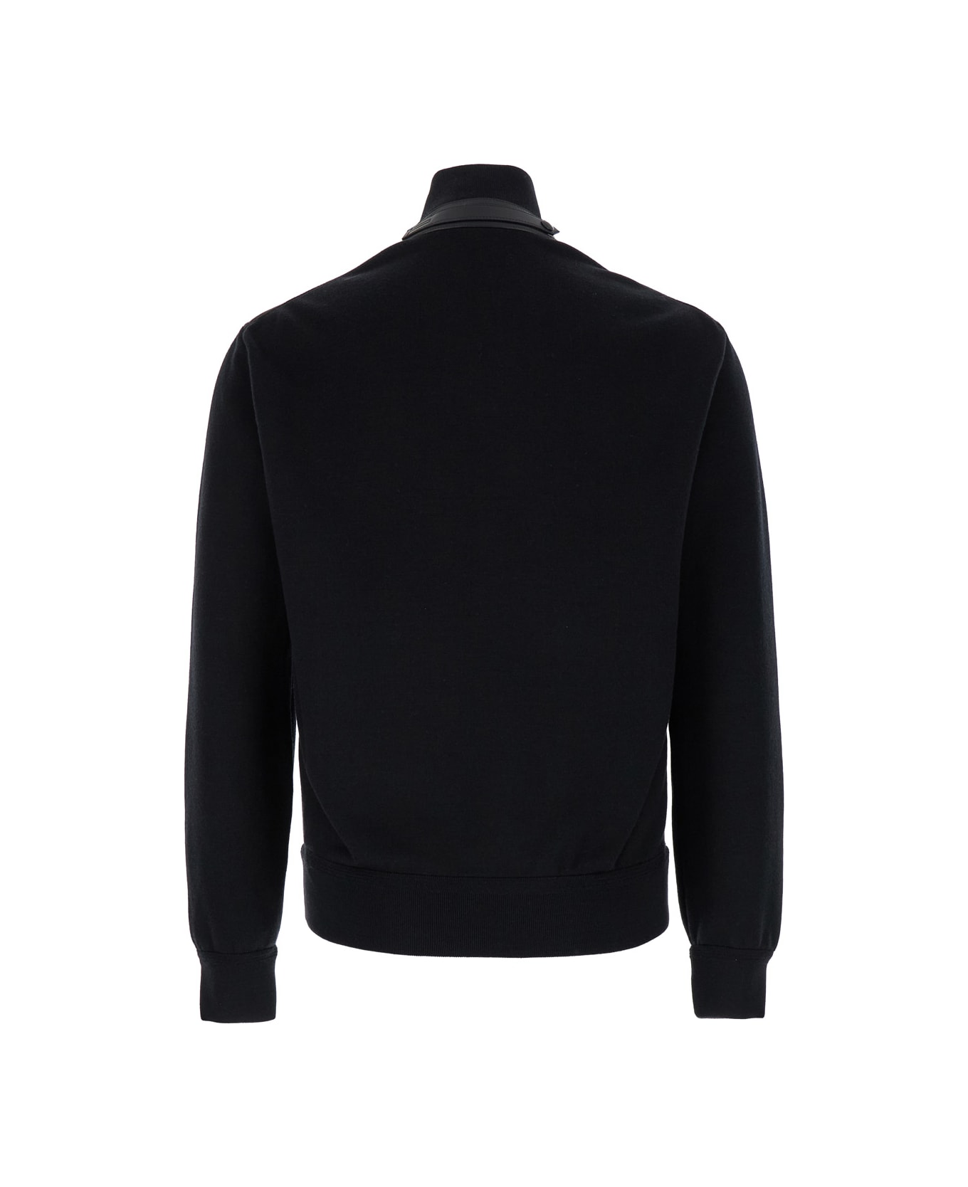 Tom Ford Black Jacket With High Neck And Zip In Knit And Nylon Man - Black