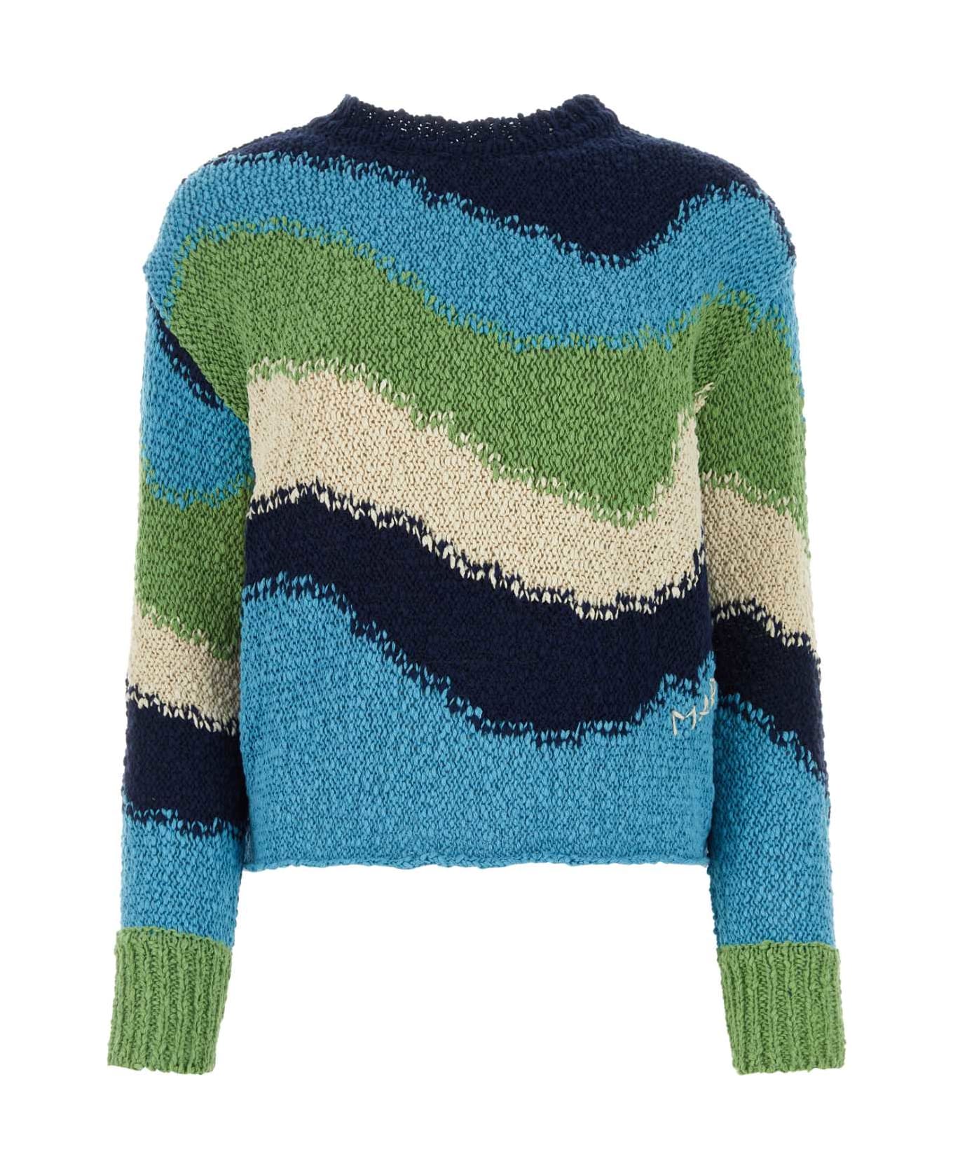 Marni Embroidered Cotton Sweater - POWDERBLUE フリース