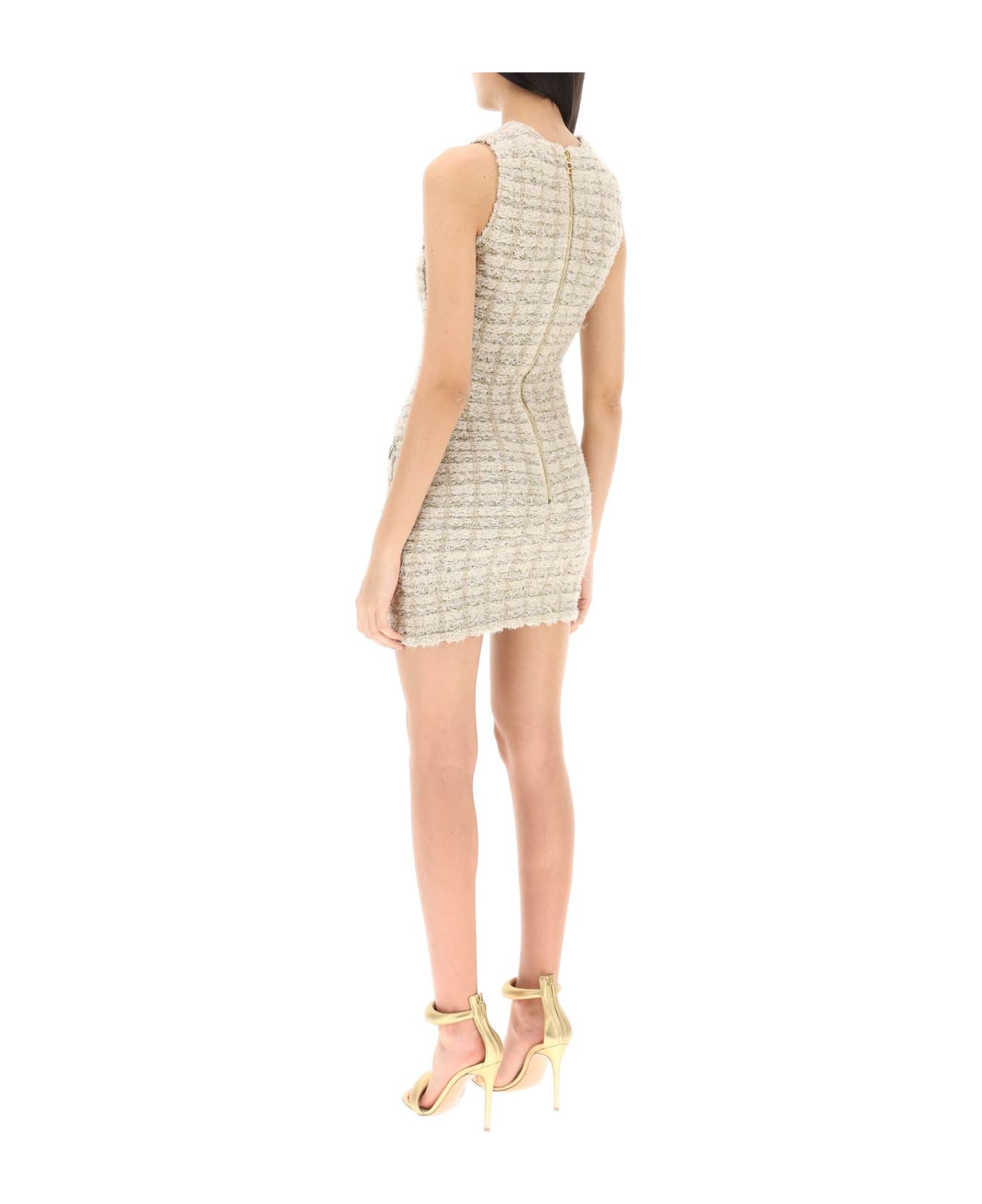 Balmain Sheath Tweed Mini Dress - MULTI BEIGE (Beige)