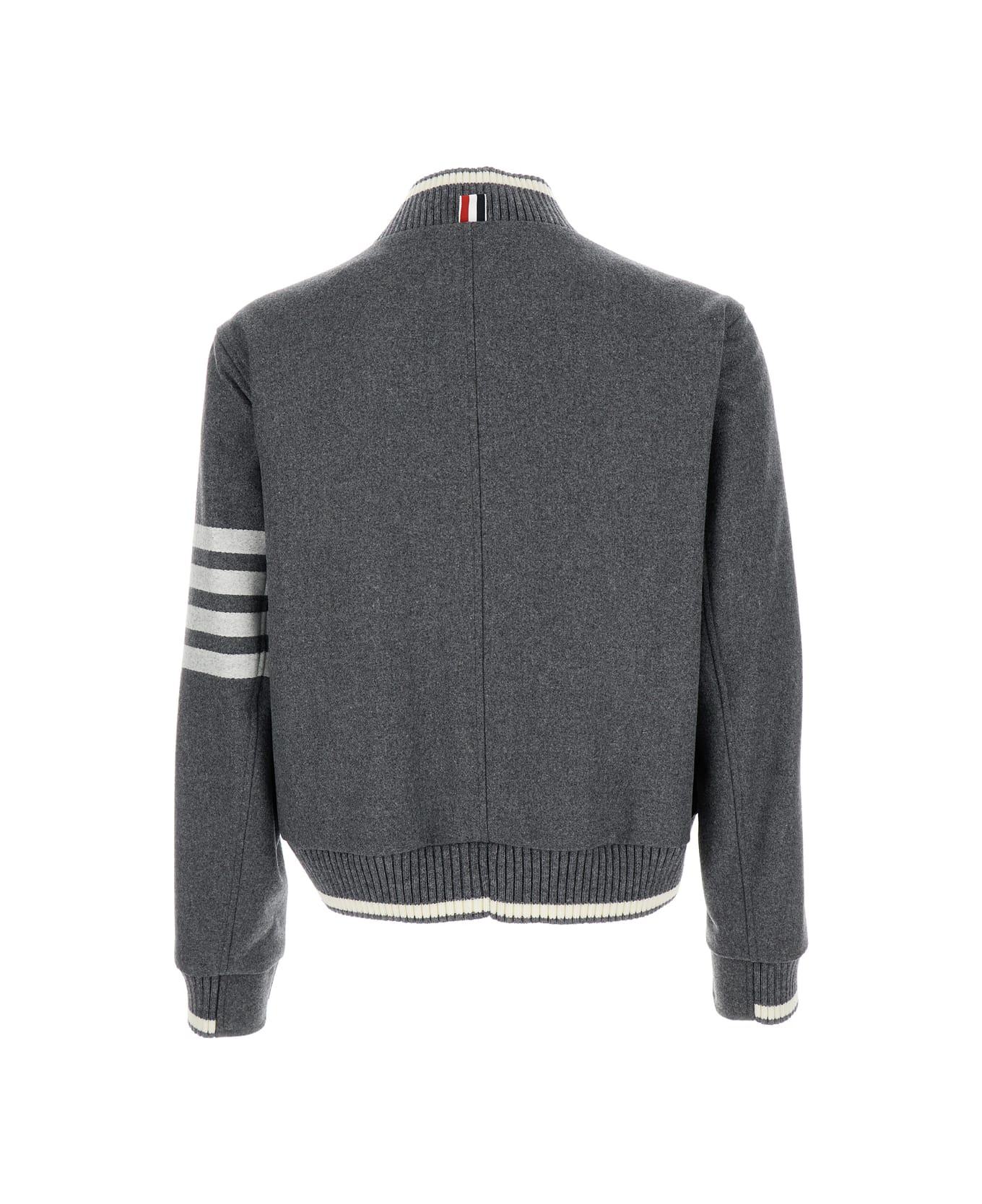 Thom Browne Grey Bomber Jacket With Signature 4bar Stripe In Wool Man - Grey