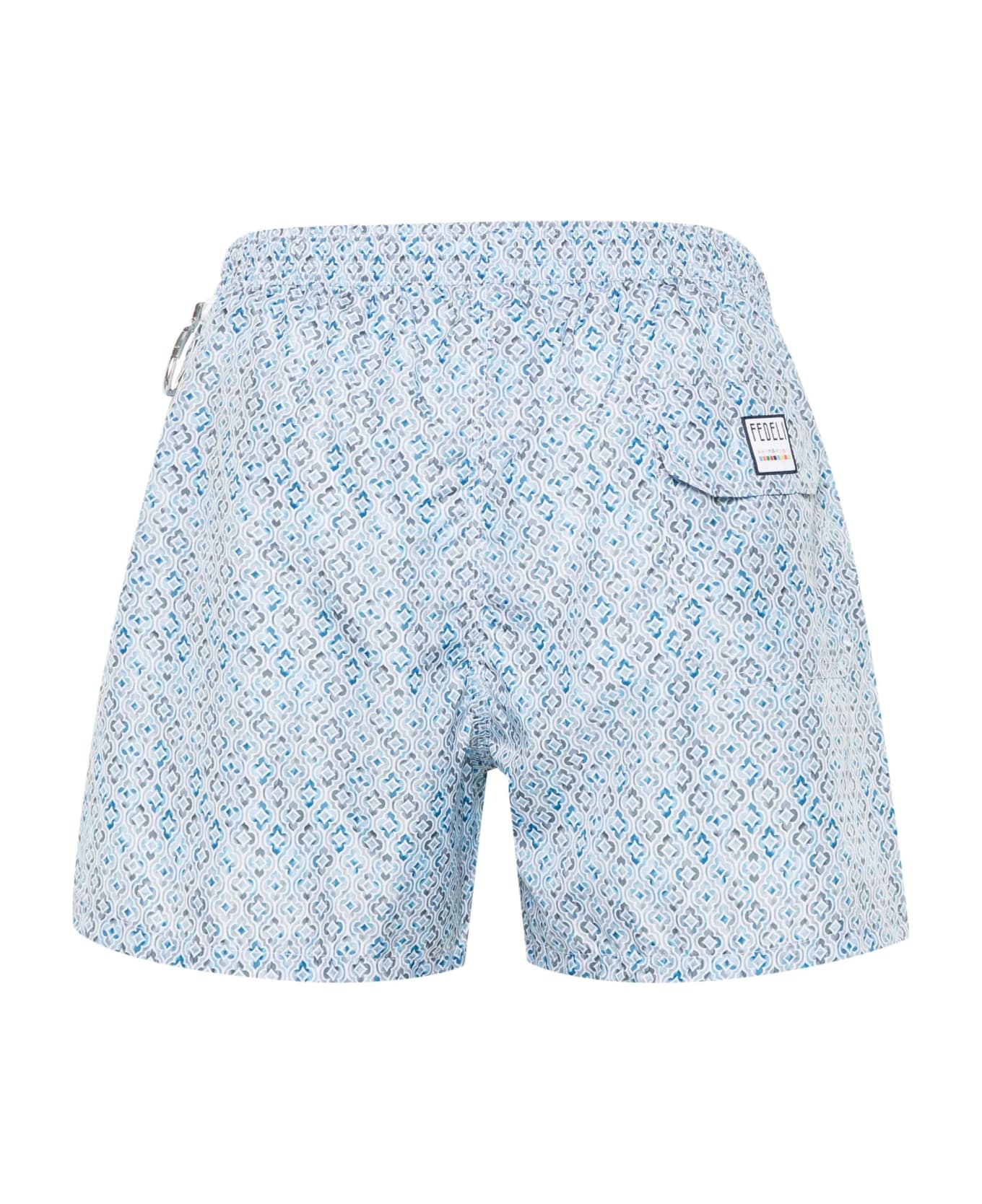 Fedeli Swim Shorts With Shaded Majolica Micro Pattern - Blue