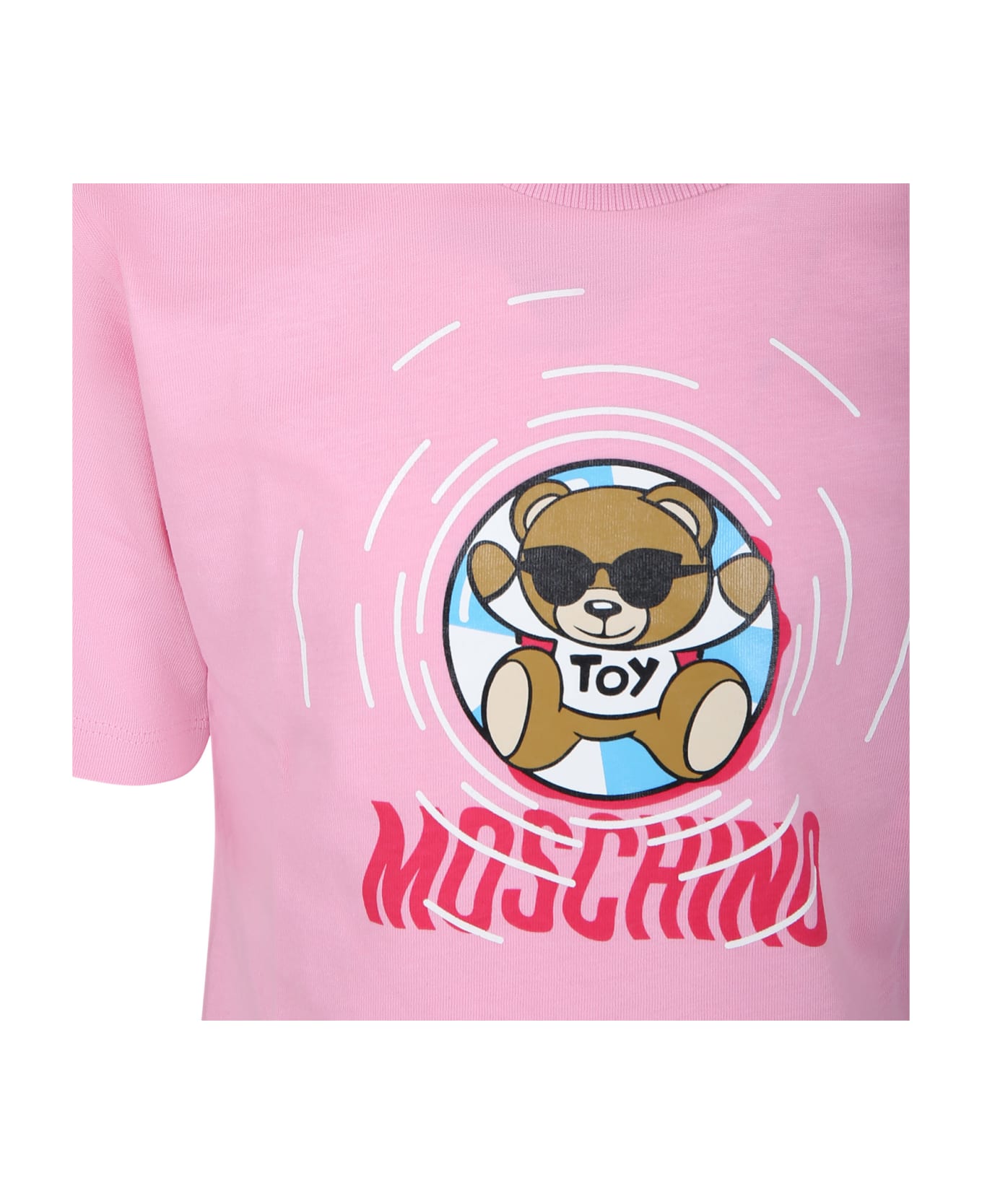Moschino Pink T-shirt For Girl With Multicolored Print And Teddy Bear - Pink