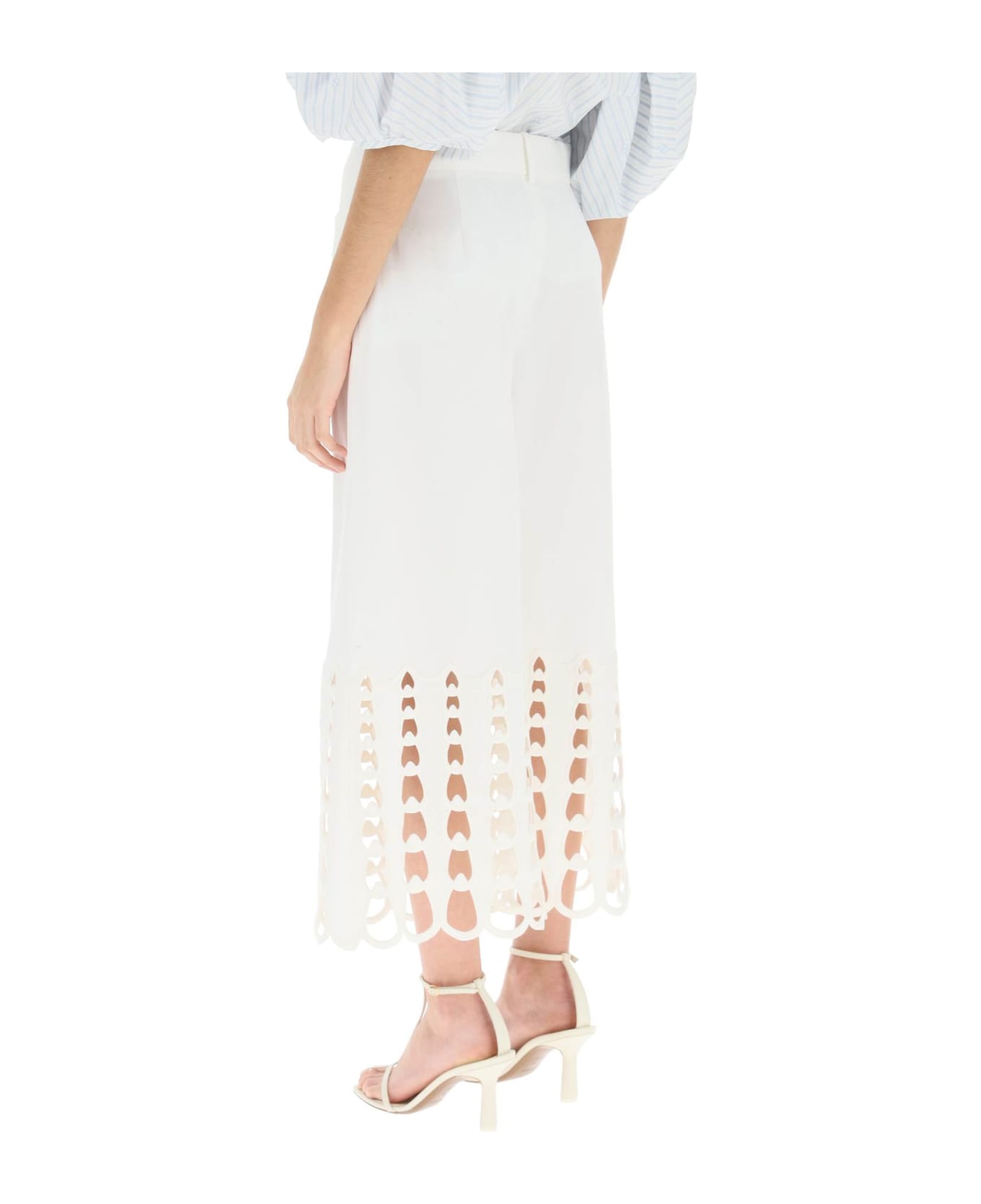 Stella McCartney Cropped Pants With Embroidered Hem - WHITE (White)