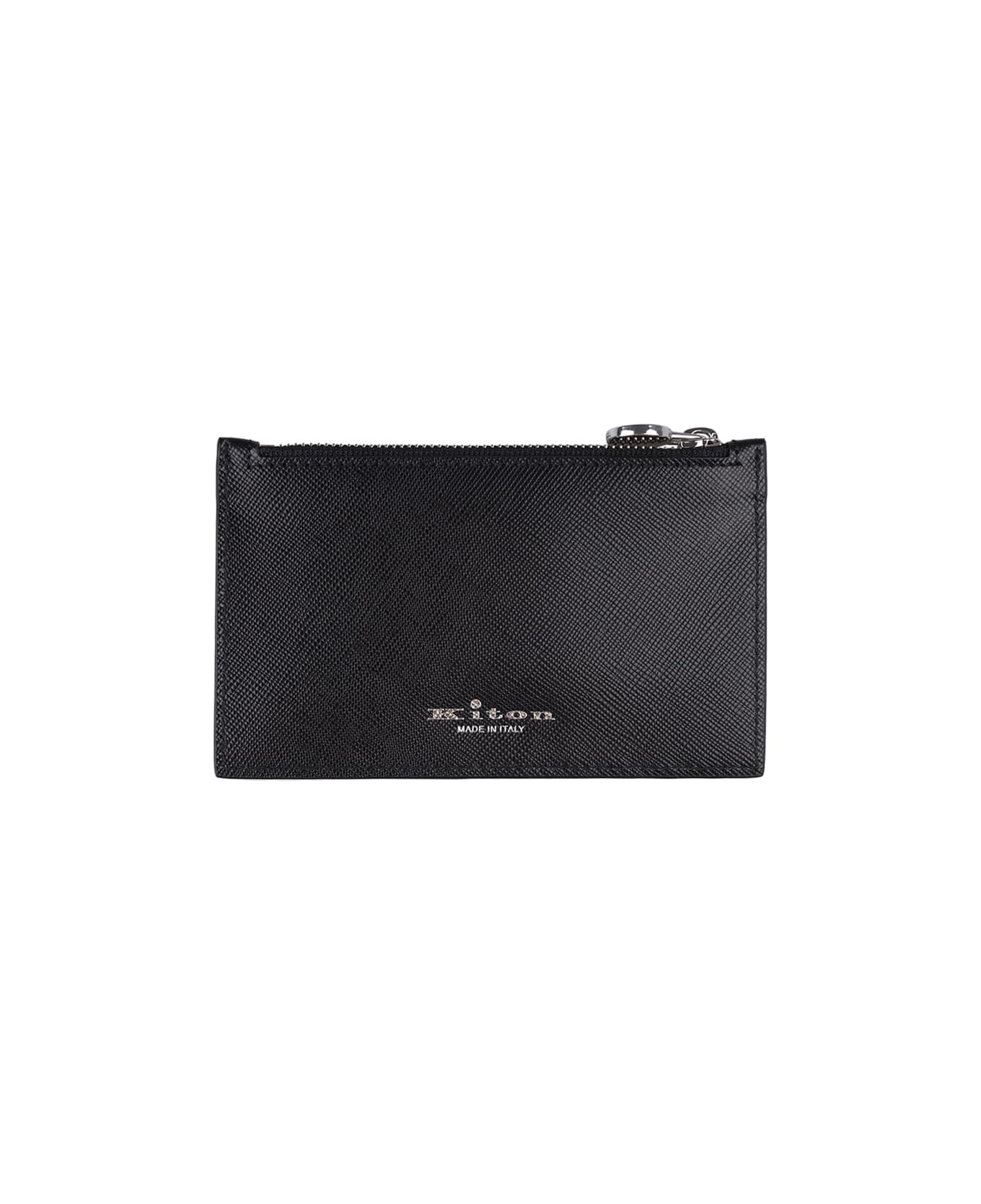 Kiton Black Leather Card Holder With Logo - Black 財布