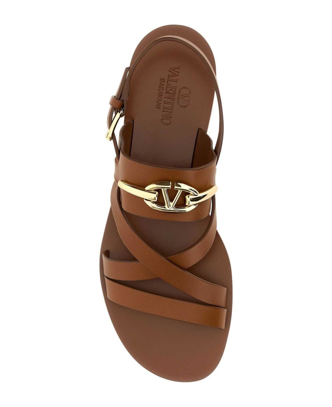 Valentino Garavani Logo Plaque Open Toe Sandals - Brown