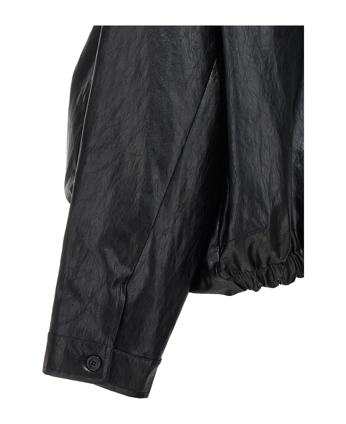 (nude) Faux Leather Bomber Jacket - Black  
