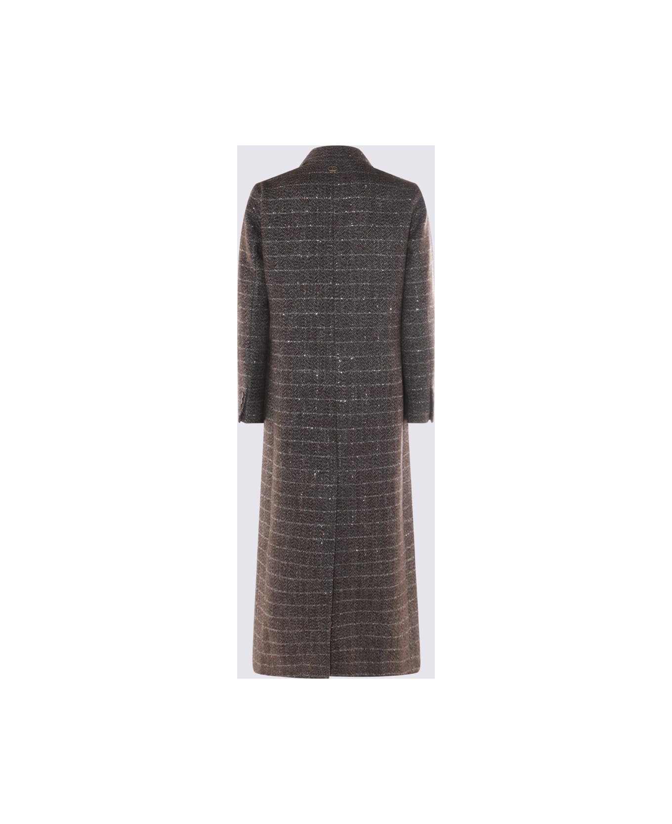 TwinSet Brown Maxi Coat - HERRINGBONE BROWN/GOLD