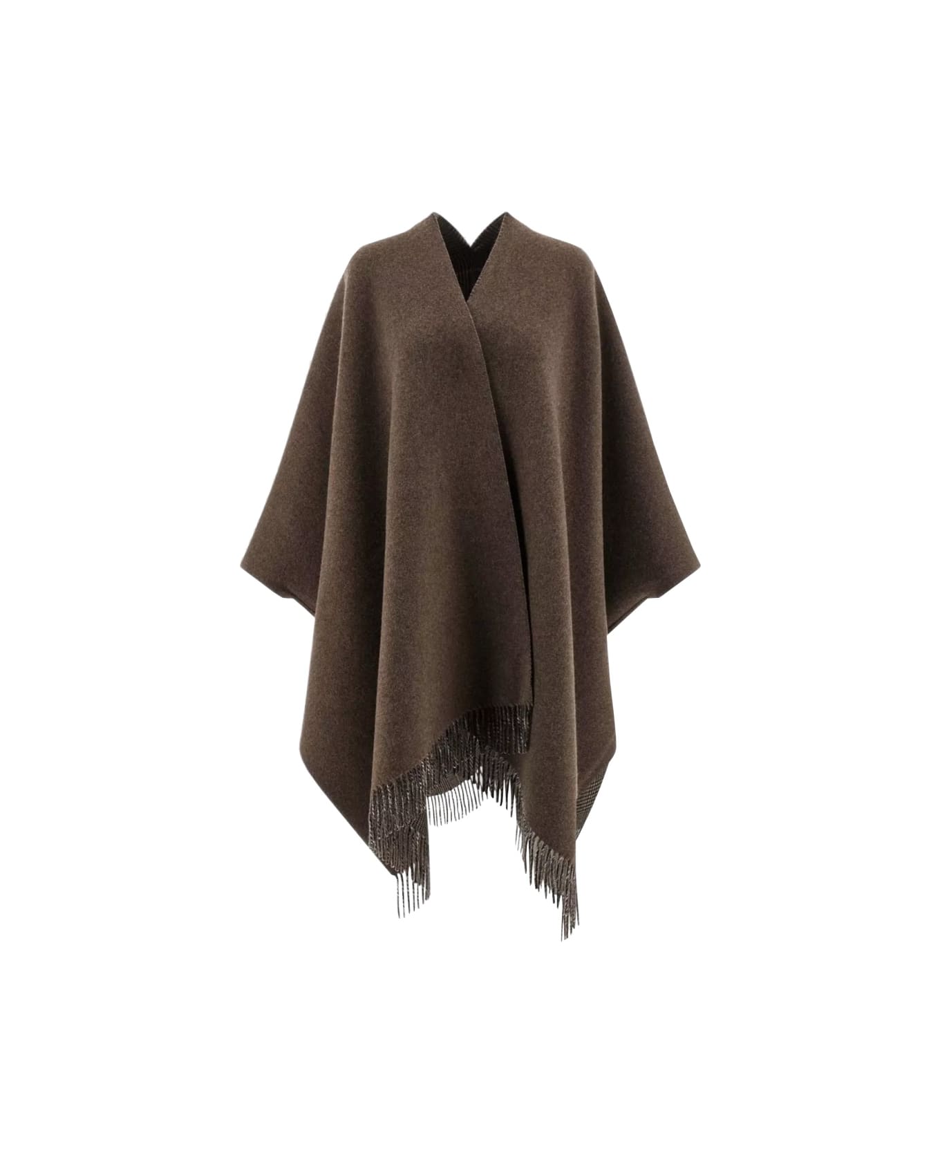 Brunello Cucinelli Wool Poncho With Bangs - GREY
