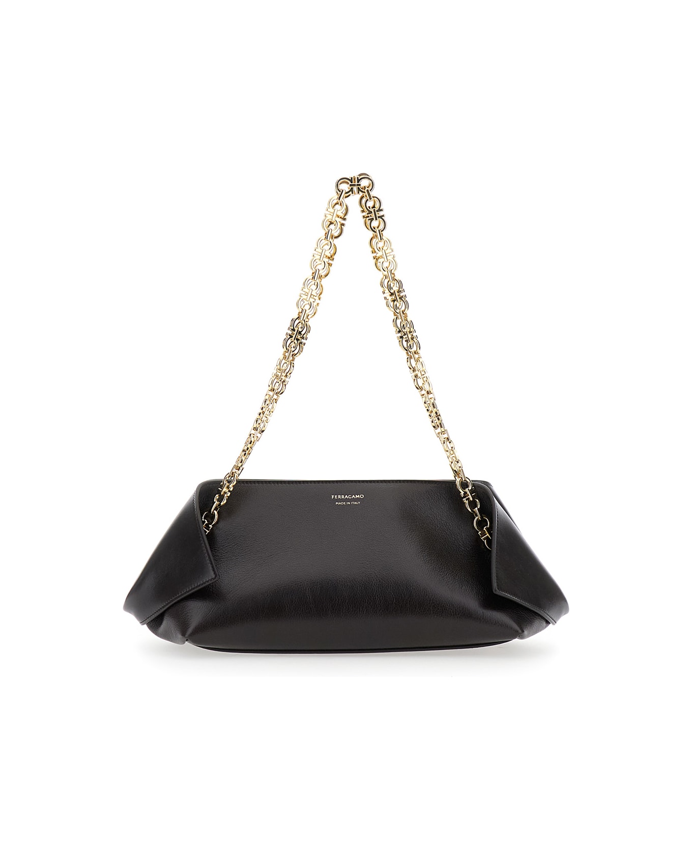 Ferragamo Brown Shoulder Bag With Logo Strap And Logo Lettering On The Front In Leather Woman - BLACK