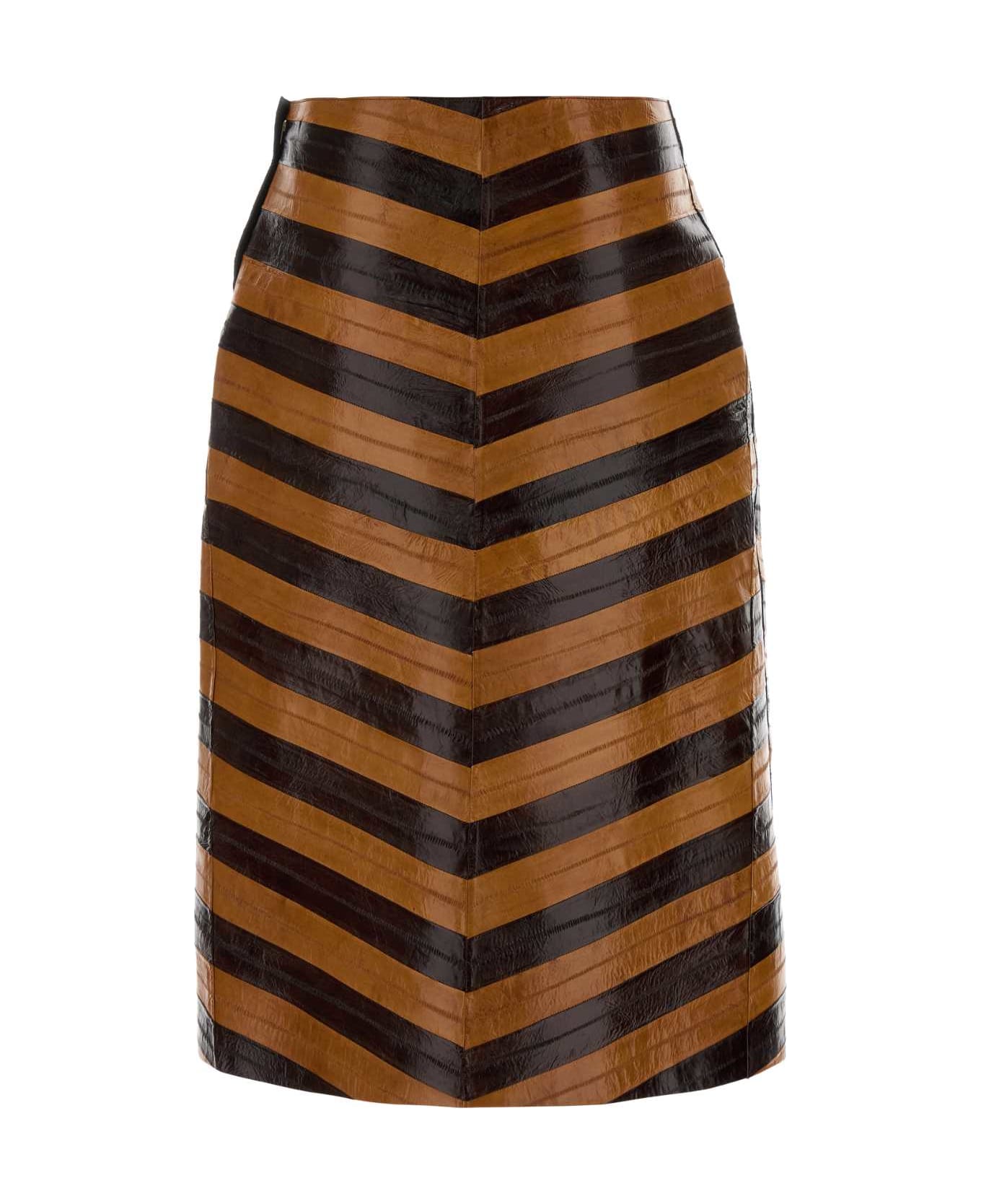Fendi Two-tone Leather Skirt - DARK BROWN+CARAMEL