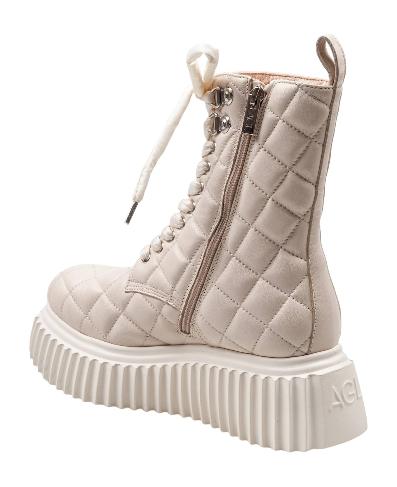 AGL Quilted Leather Softy Lowboot Ankle Boot In Chalk Color - PLASTER
