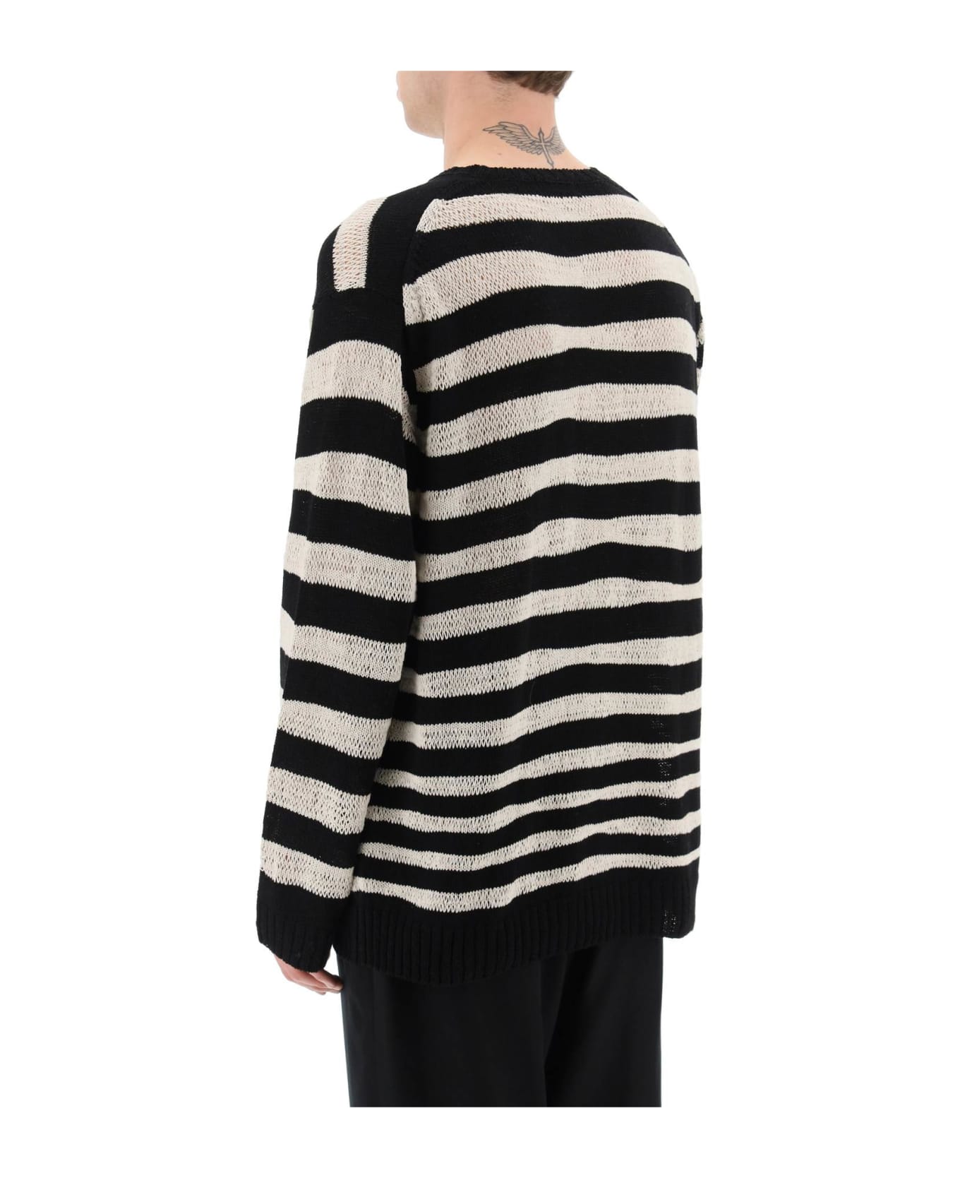 Yohji Yamamoto Striped Pure Cotton Sweater - OFF WHITE (White)
