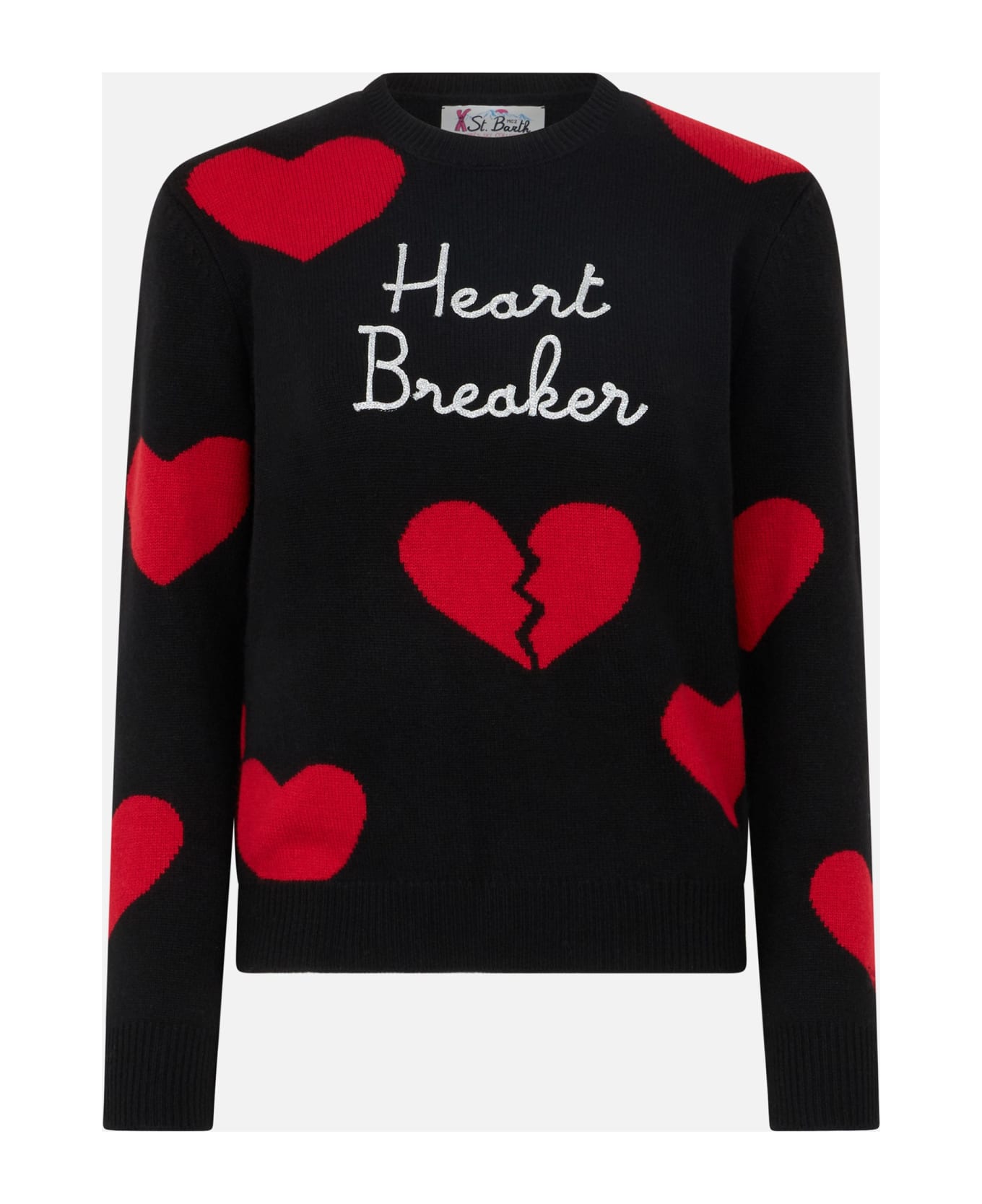 MC2 Saint Barth Woman Crewneck Sweater With Heart Breaker Embroidery - BLACK