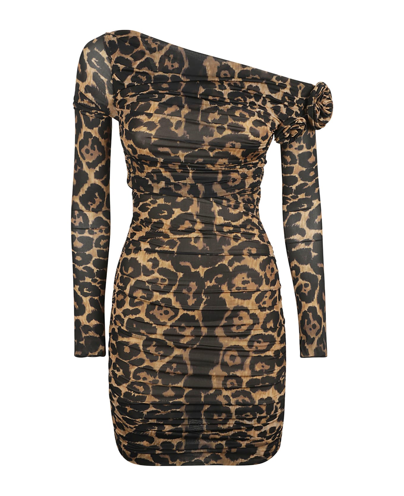 Blumarine Single-shoulder Animalier Print Short Dress - Sand/Black