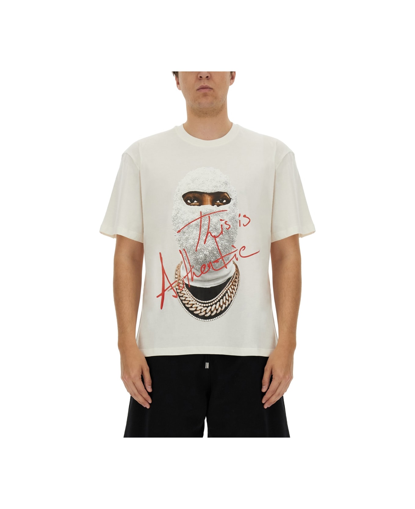 ih nom uh nit "mask Authentic With" T-shirt - WHITE シャツ