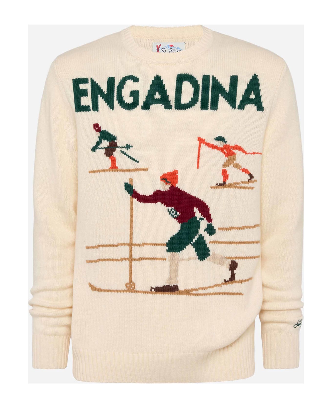 MC2 Saint Barth White Sweater Bombardino Light With Engadina Skiers Jacquard - WHITE