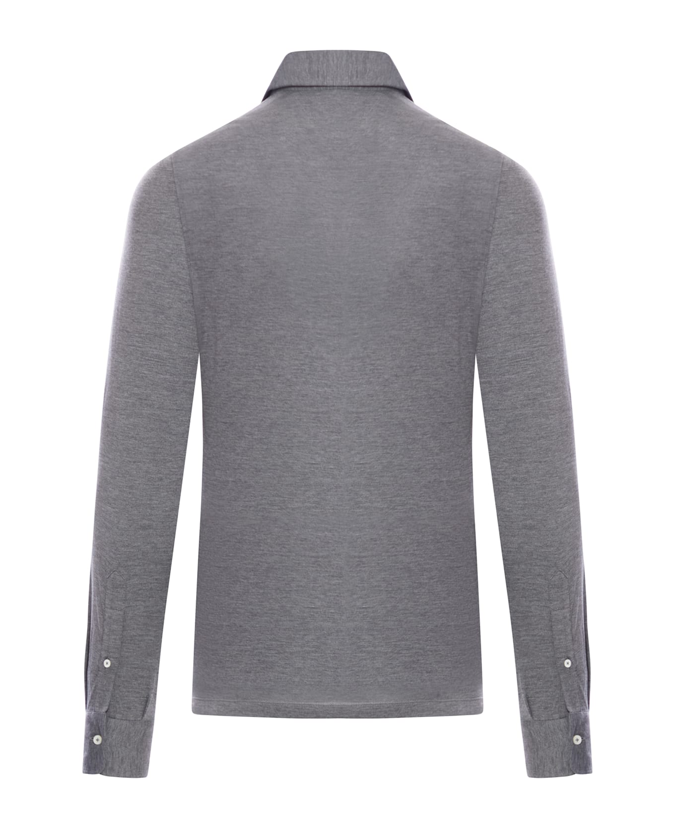 Brunello Cucinelli Long-sleeved Polo Shirt In Light Silk And Cotton Jersey With Shirt Collar - Grey